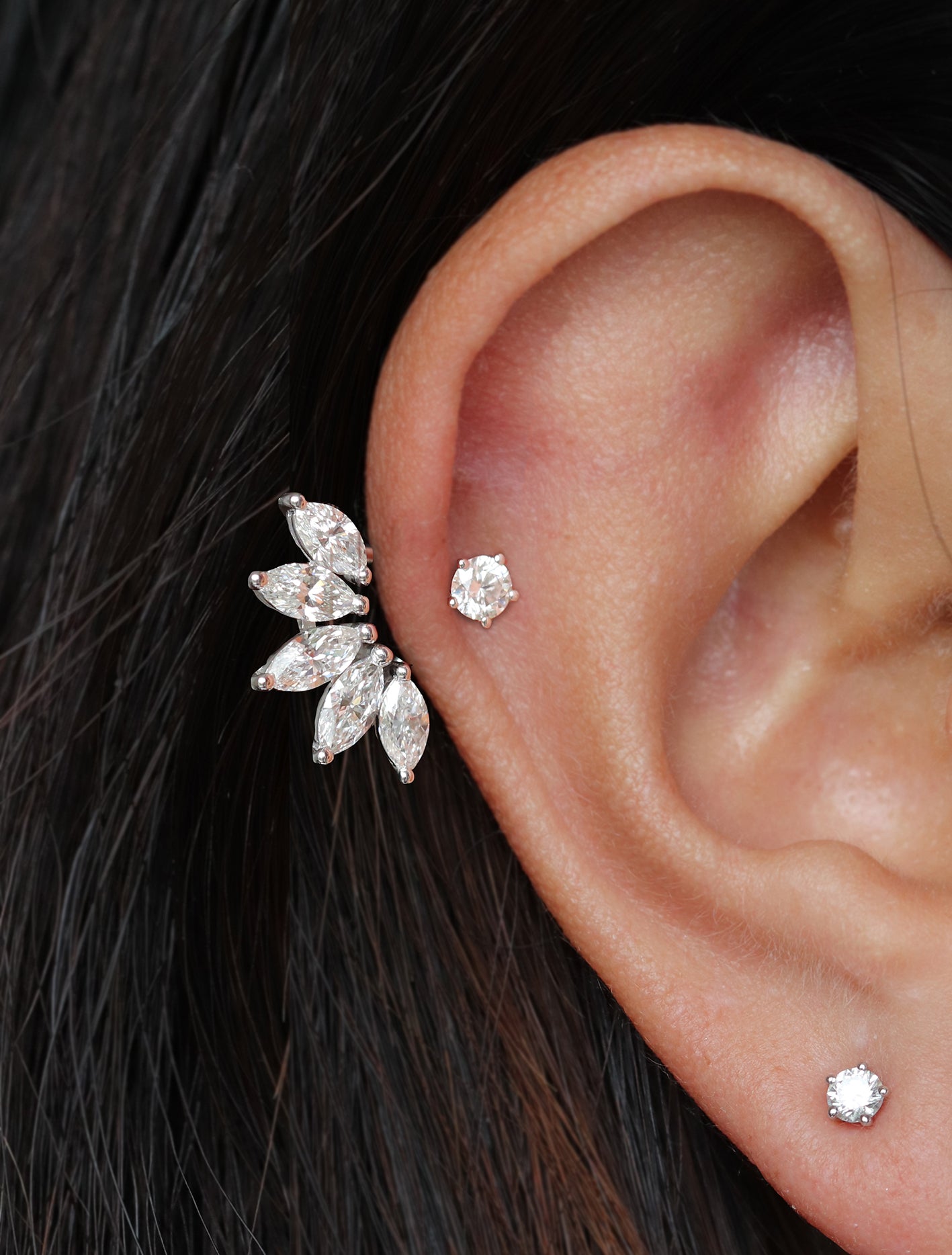 5 Marquises Diamond Earring Backing in White Gold