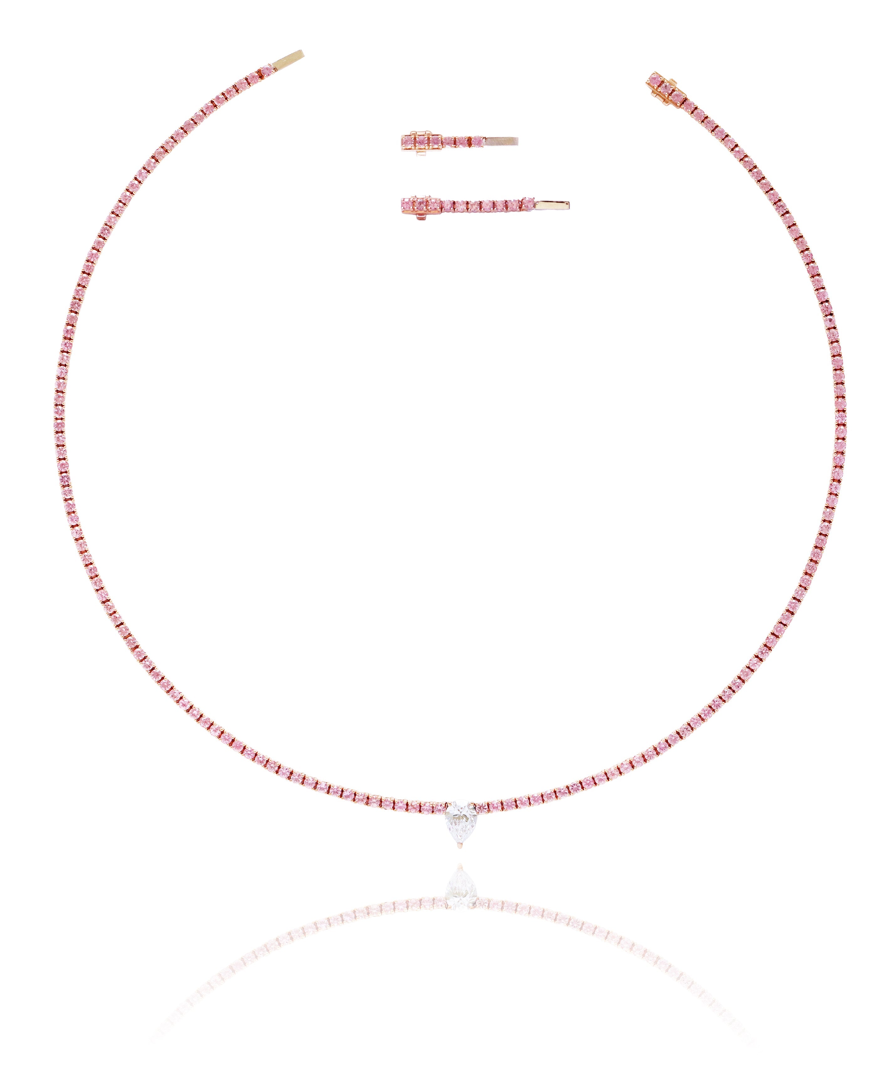 1ct GIA Pear Diamond on Pink Sapphires Medium Line Necklace in 18K Rose Gold- READY TO SHIP