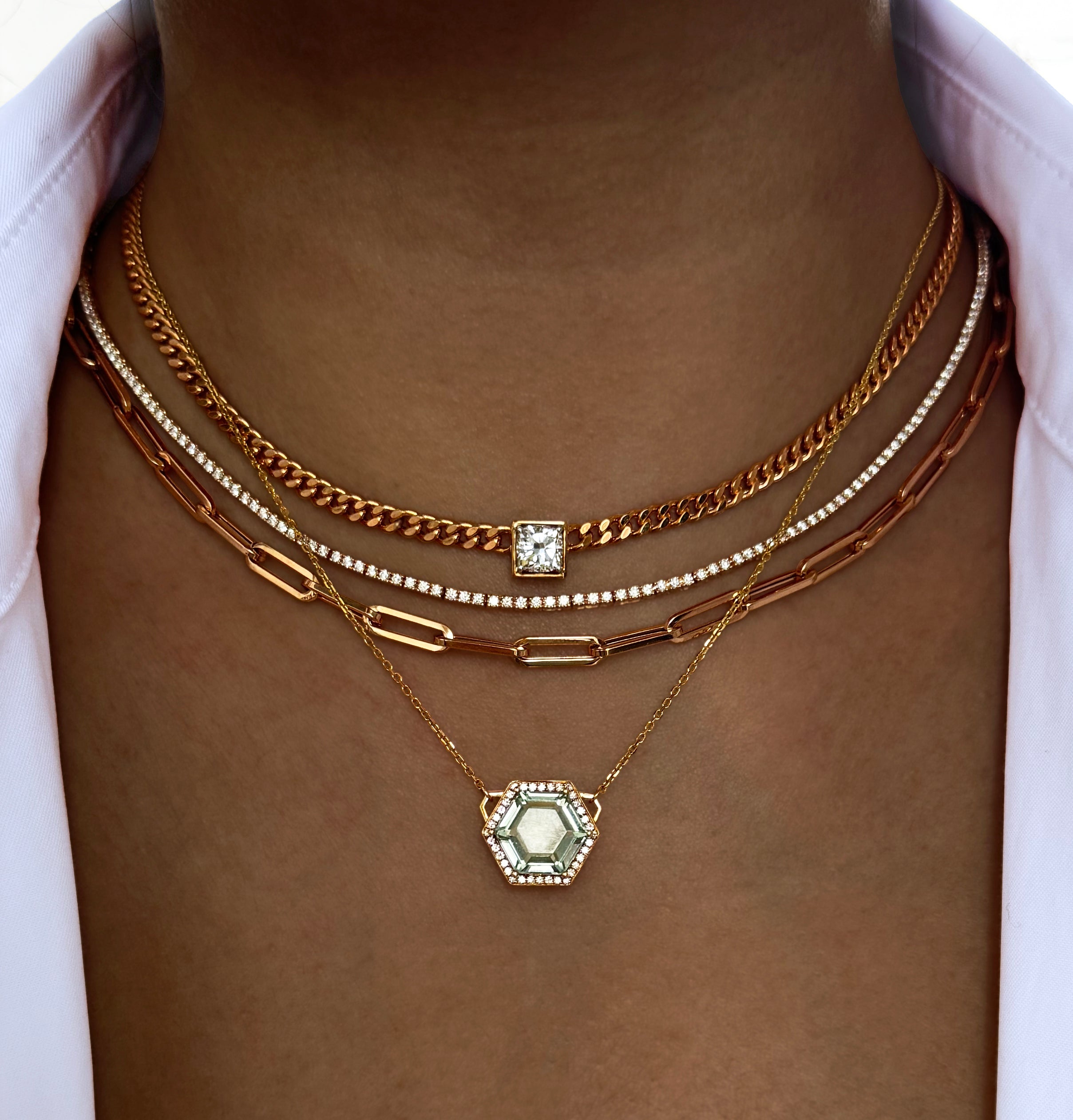 Green Amethyst and Diamond Necklace in 18K Gold
