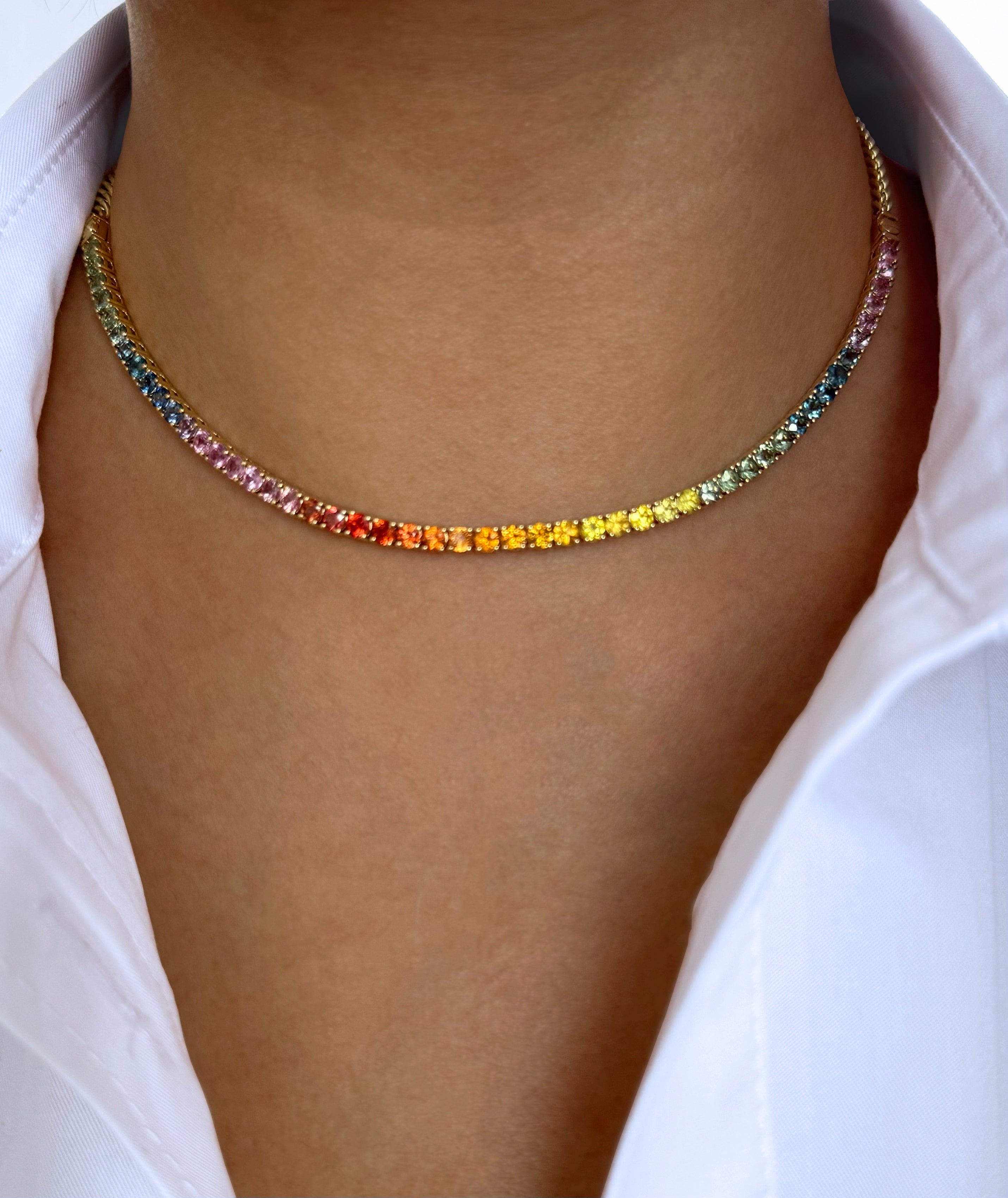 Convertible Rainbow Sapphires Choker /Bracelet in 18K Yellow Gold