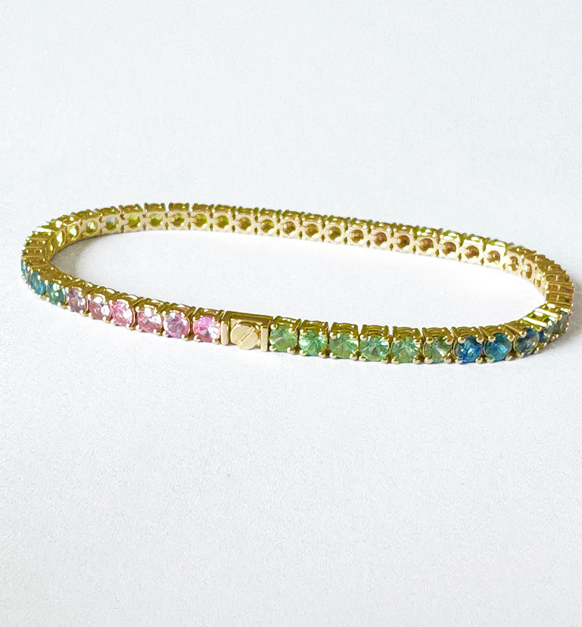 Convertible Rainbow Sapphires Choker /Bracelet in 18K Yellow Gold