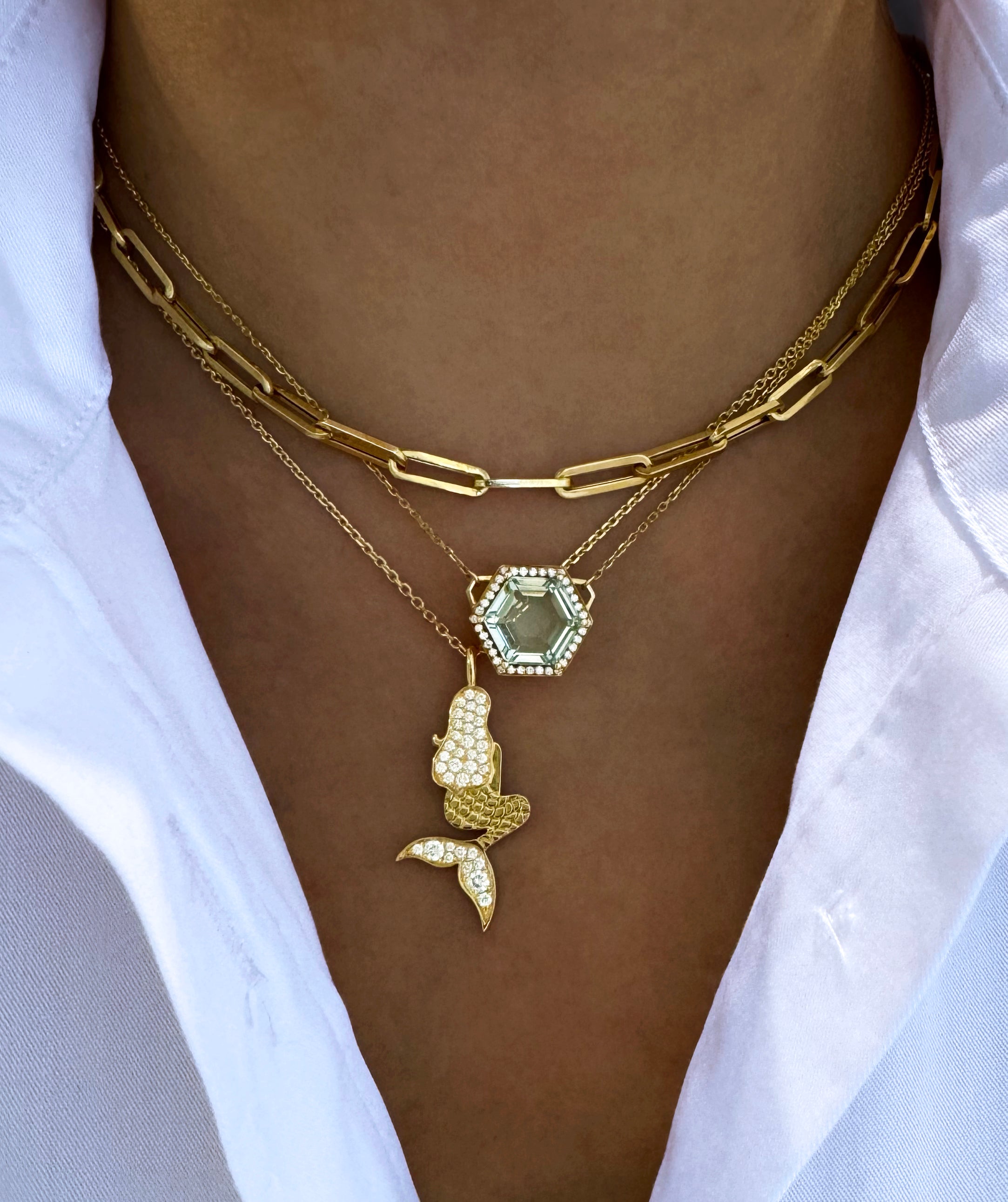 Mermaid Diamond Necklace in 18K Yellow Gold