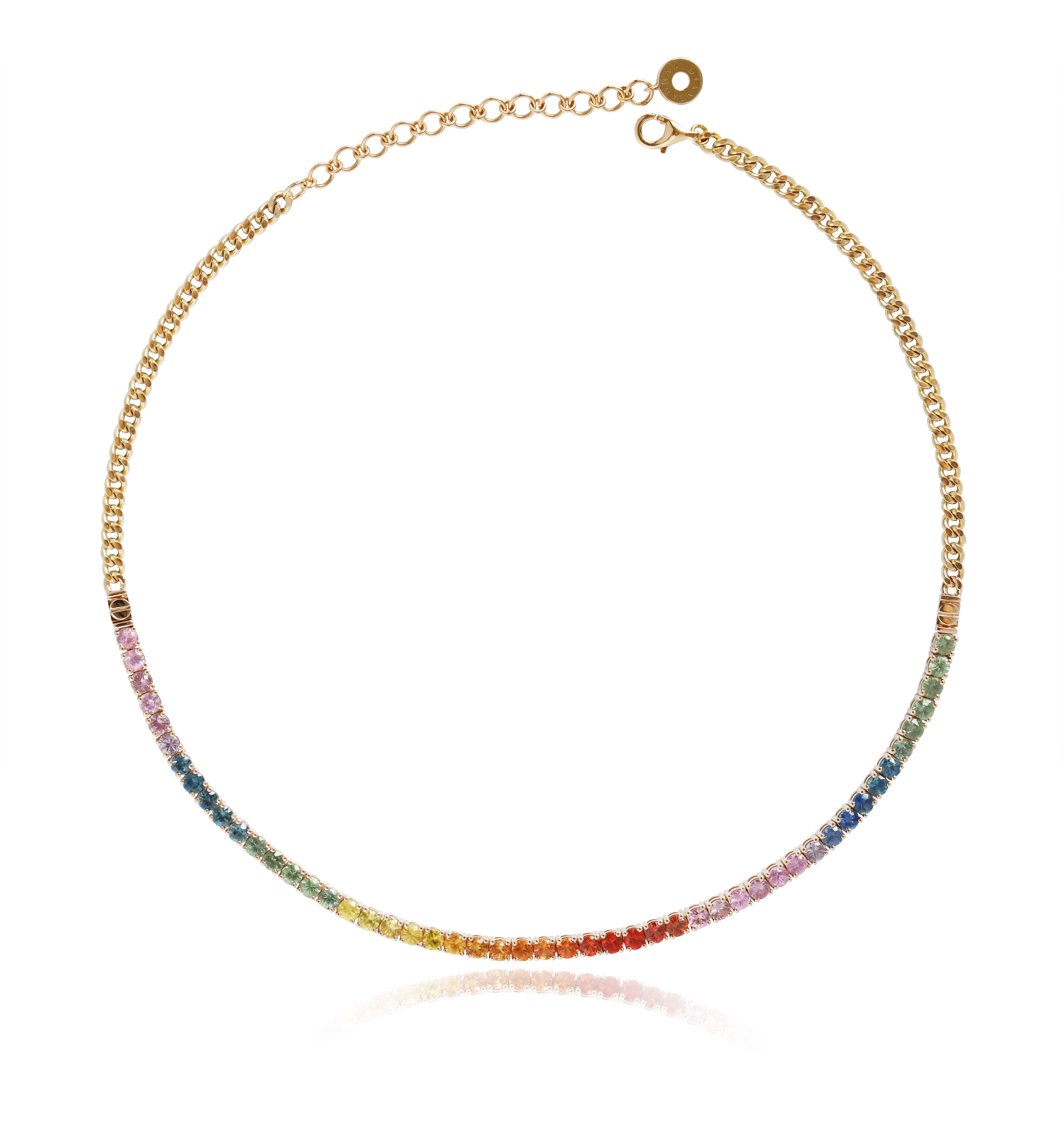 Convertible Rainbow Sapphires Choker /Bracelet in 18K Yellow Gold