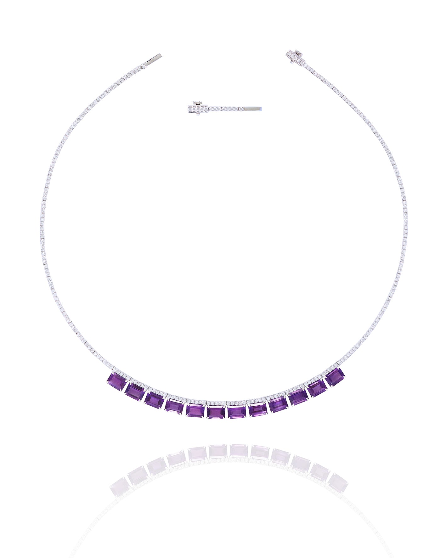 African Amethyst on Fine Diamond Line Necklace in 18K White Gold