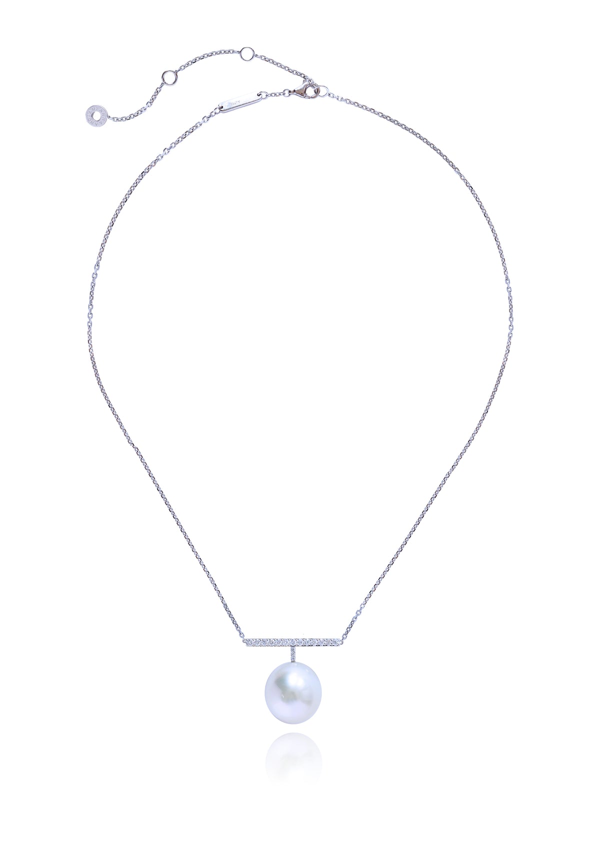 South Sea Pearl Egg and Diamond T-Necklace in 18K White Gold | Anna and Jane