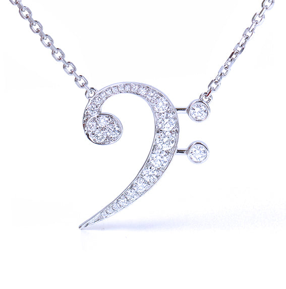 Bass Clef Diamond Necklace in 18K White Gold