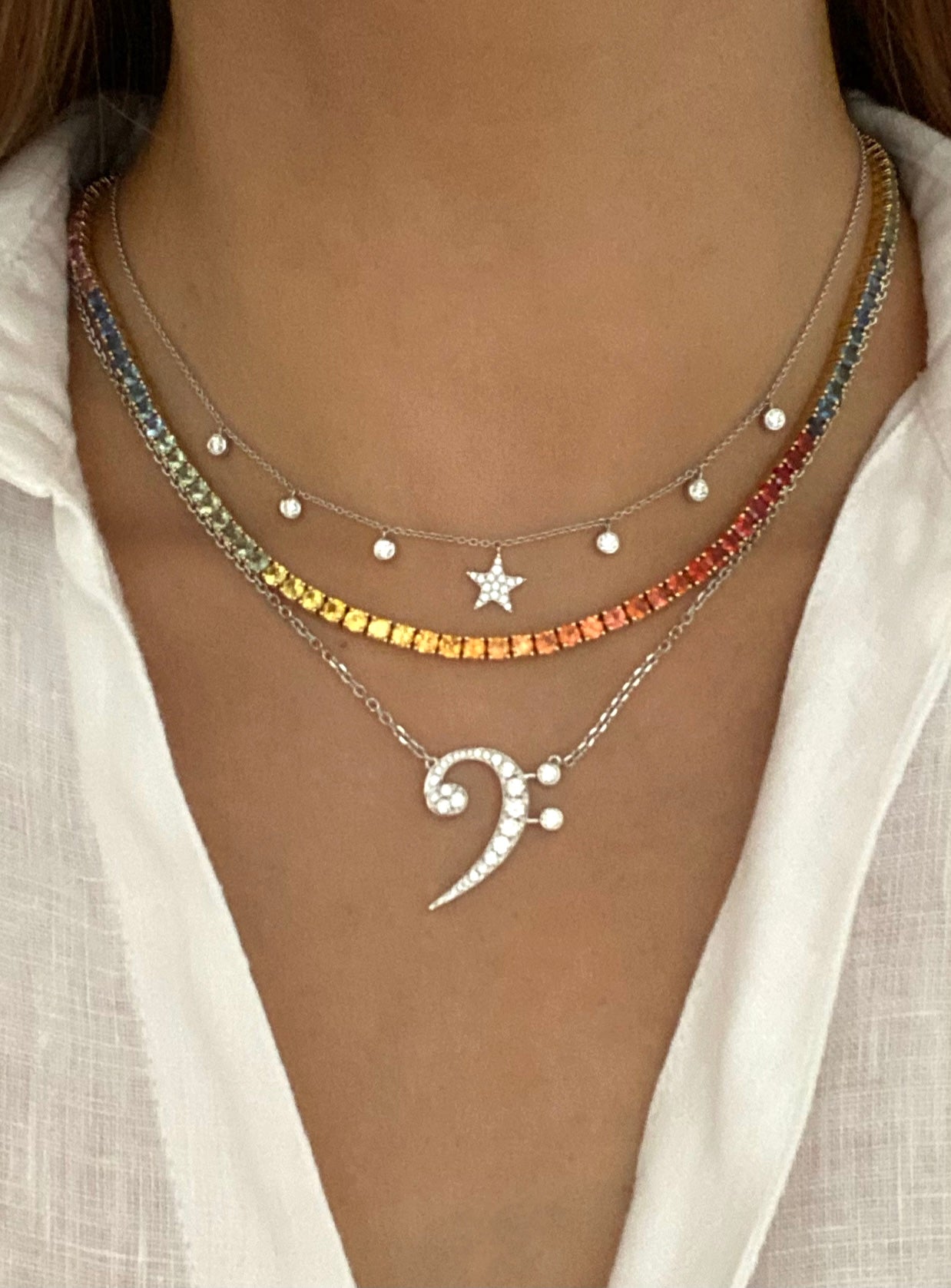Bass Clef Diamond Necklace in 18K White Gold