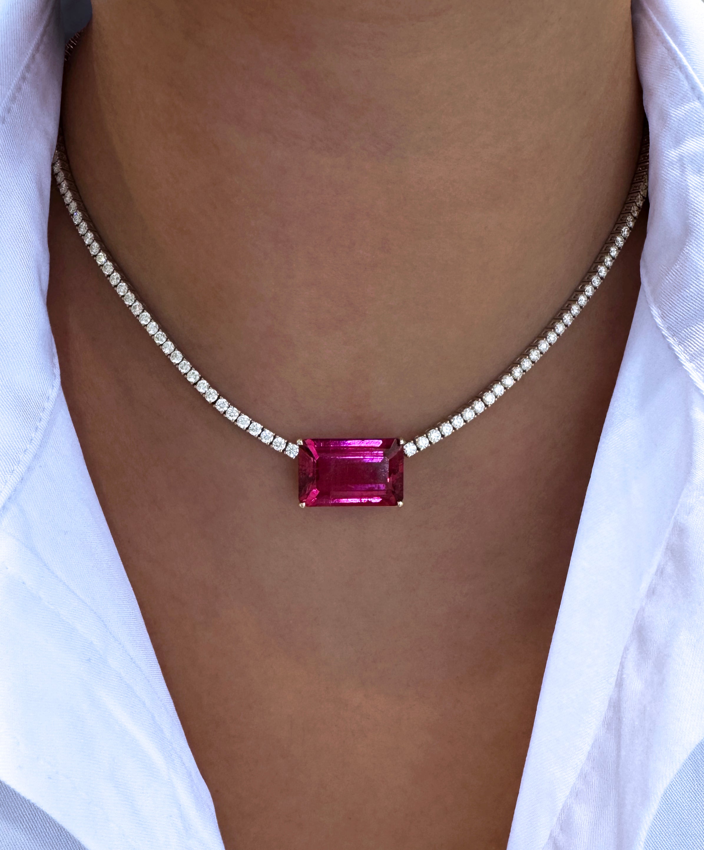 Fuschia Rubellite Diamond Necklace