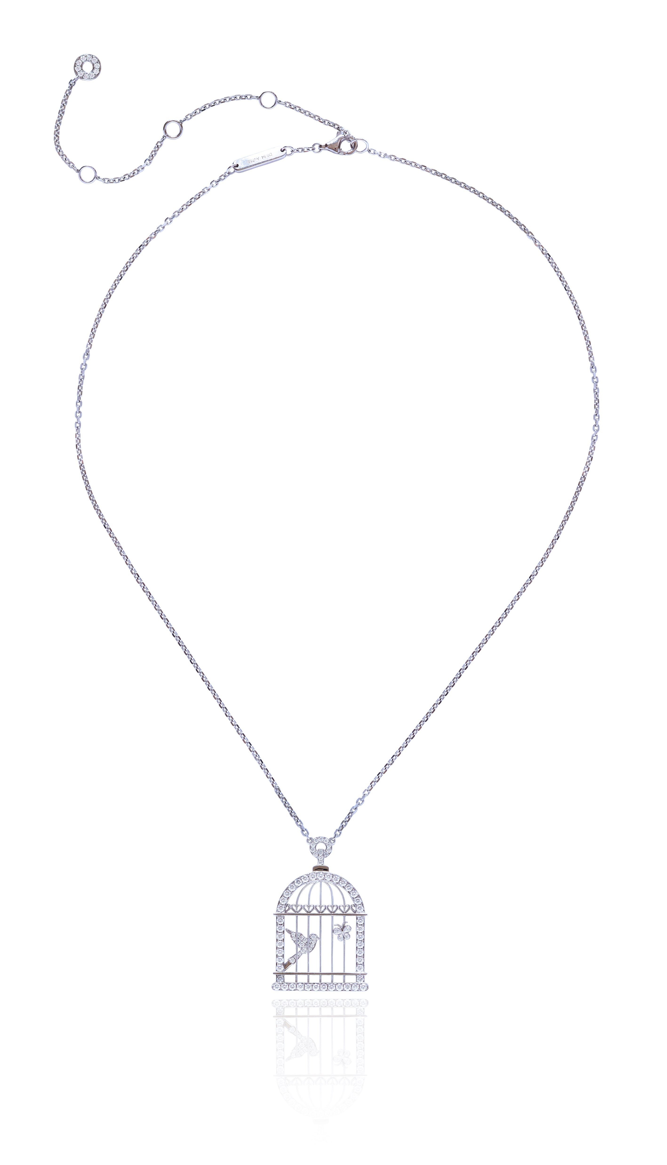 Bird and Butterfly Diamond Necklace in 18K White Gold