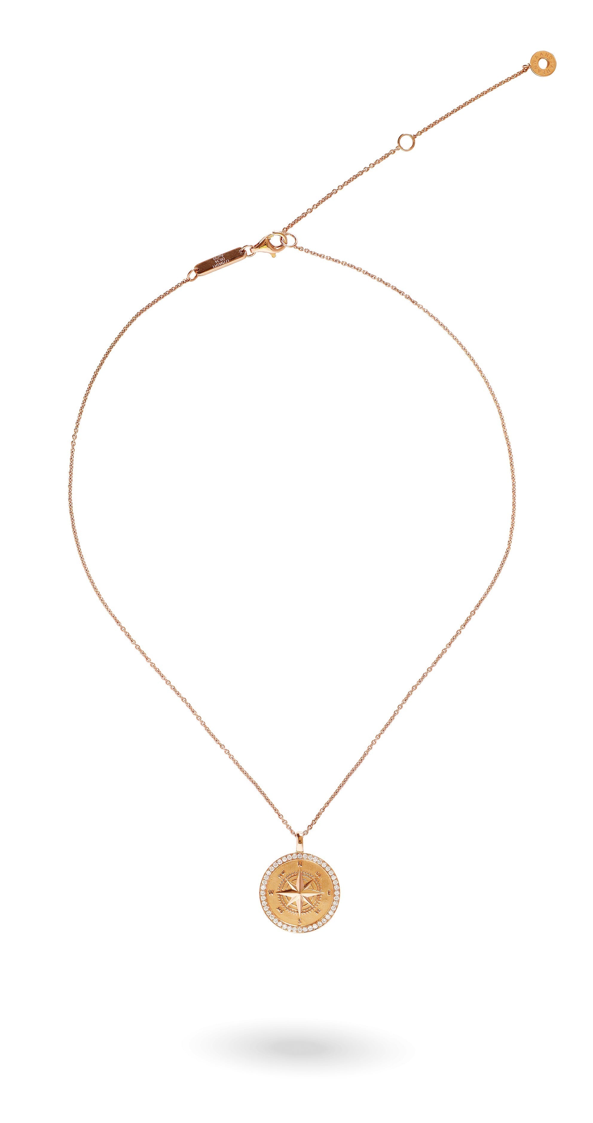 Diamond Compass Coin Necklace in Rose Gold-READY