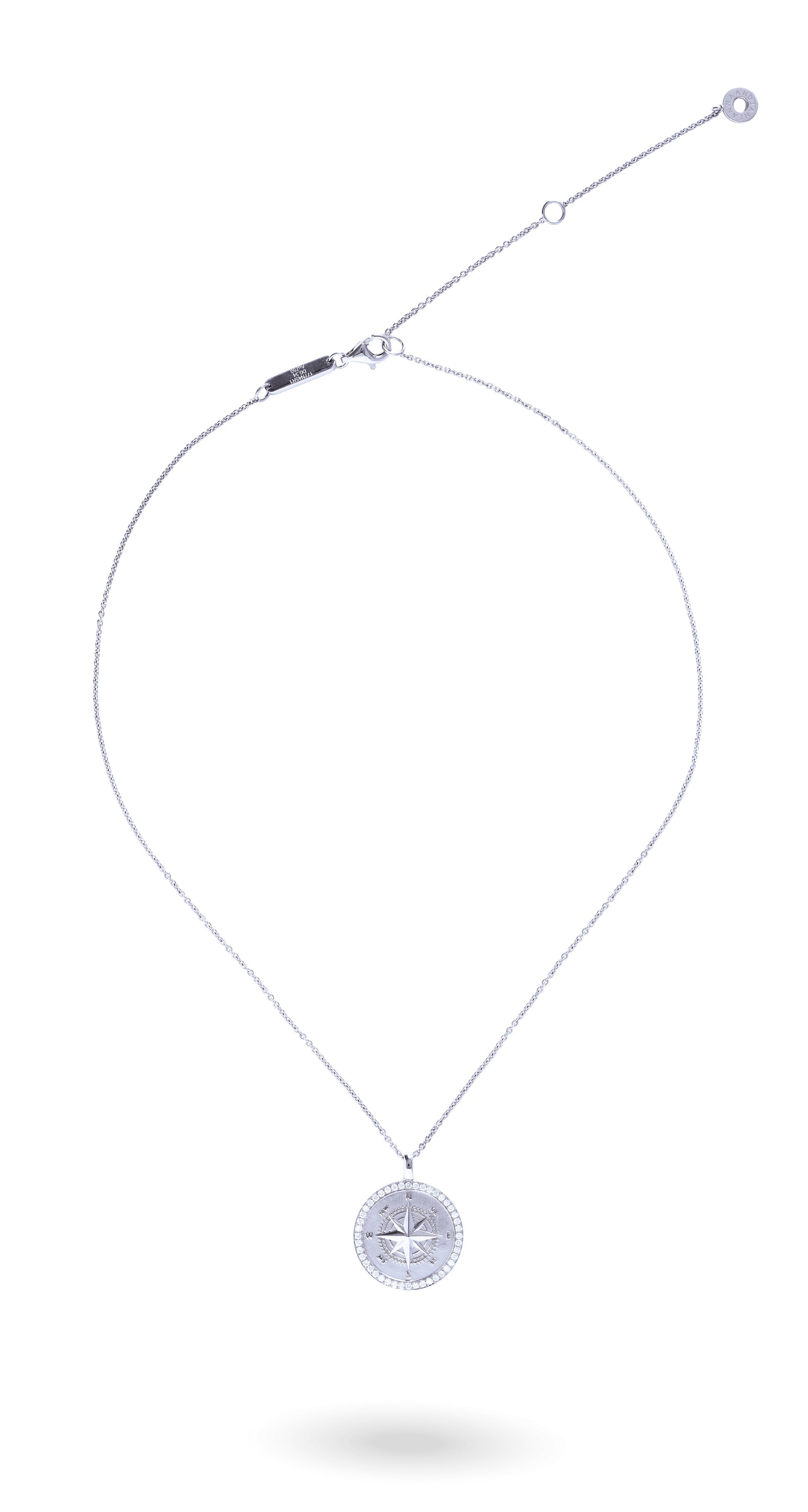 Diamond Compass Coin Necklace in Yellow Gold-READY
