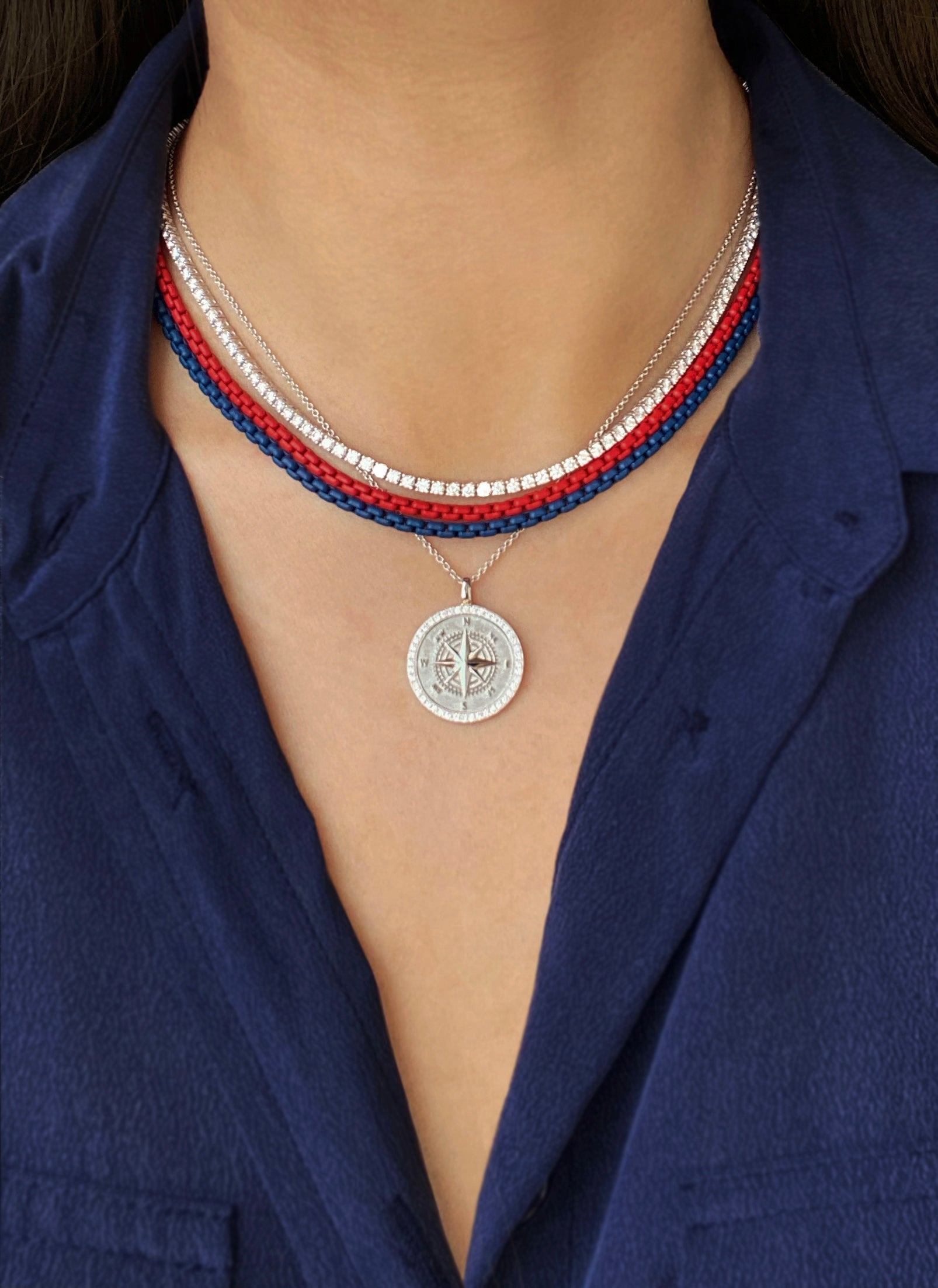 Diamond Compass Coin Necklace in Rose Gold-READY