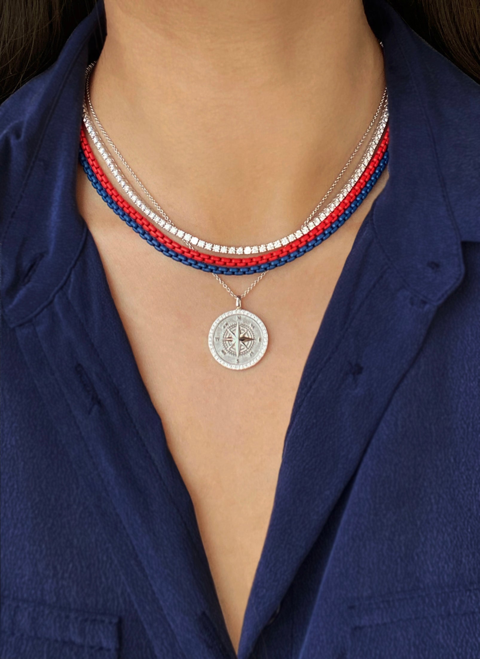 Navy Blue Enamelled Chain Necklace with 18K Gold Accessories (Fine)-READY
