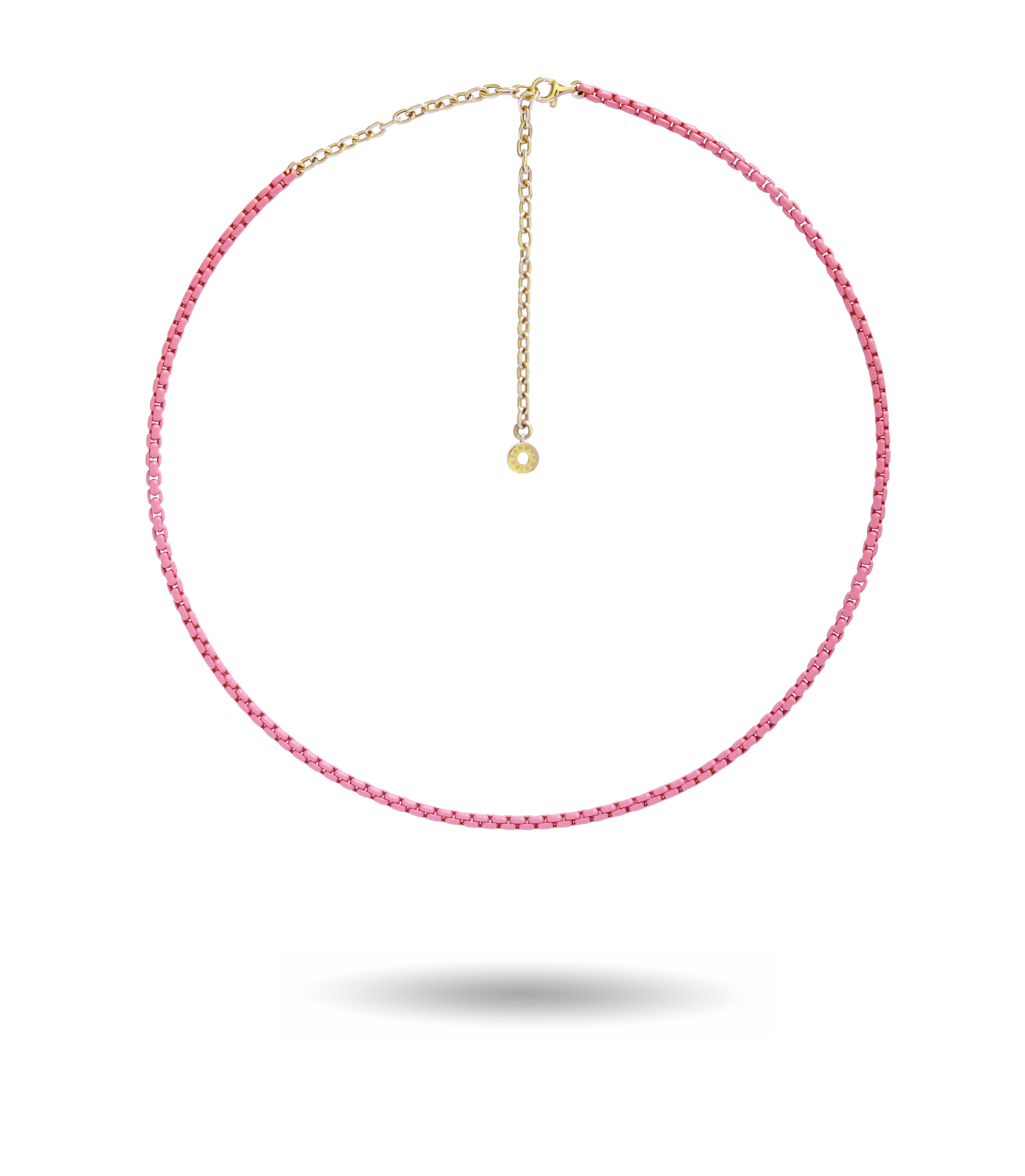 バブルガム ピンク エナメル チェーン ネックレス 18K ゴールド アクセサリー付き (上質)