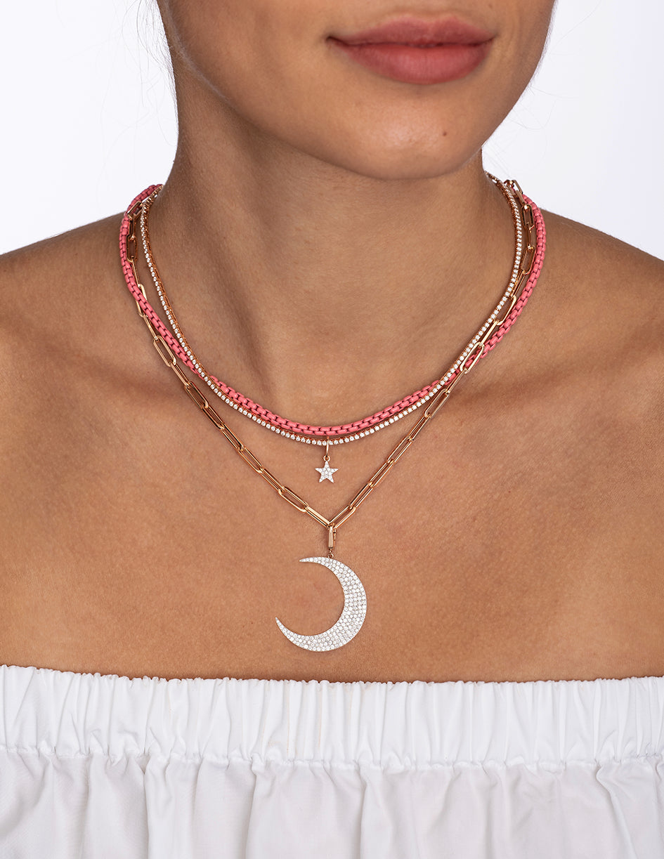 バブルガム ピンク エナメル チェーン ネックレス 18K ゴールド アクセサリー付き (上質)