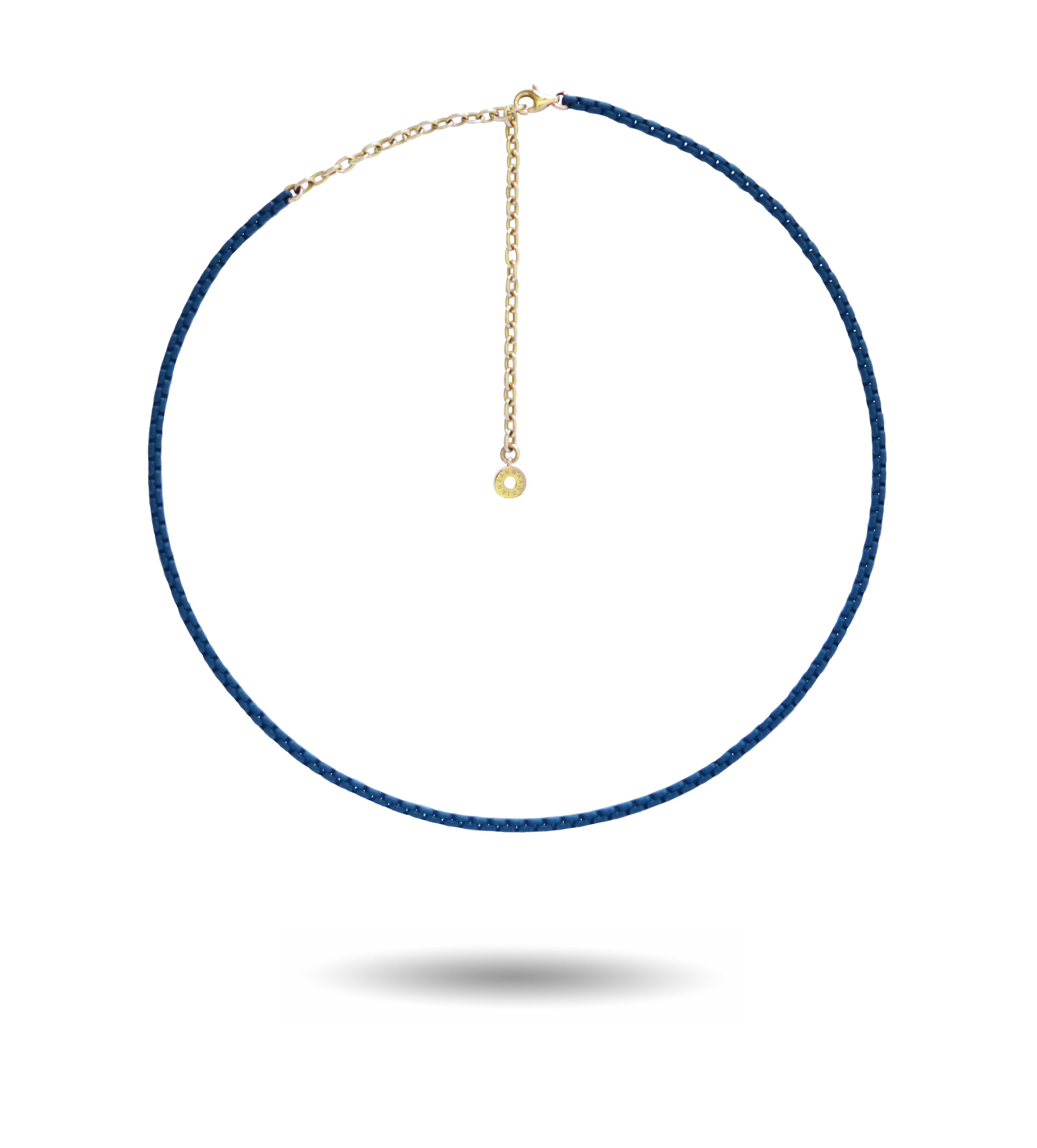 Navy Blue Enamelled Chain Necklace with 18K Gold Accessories (Fine)-READY