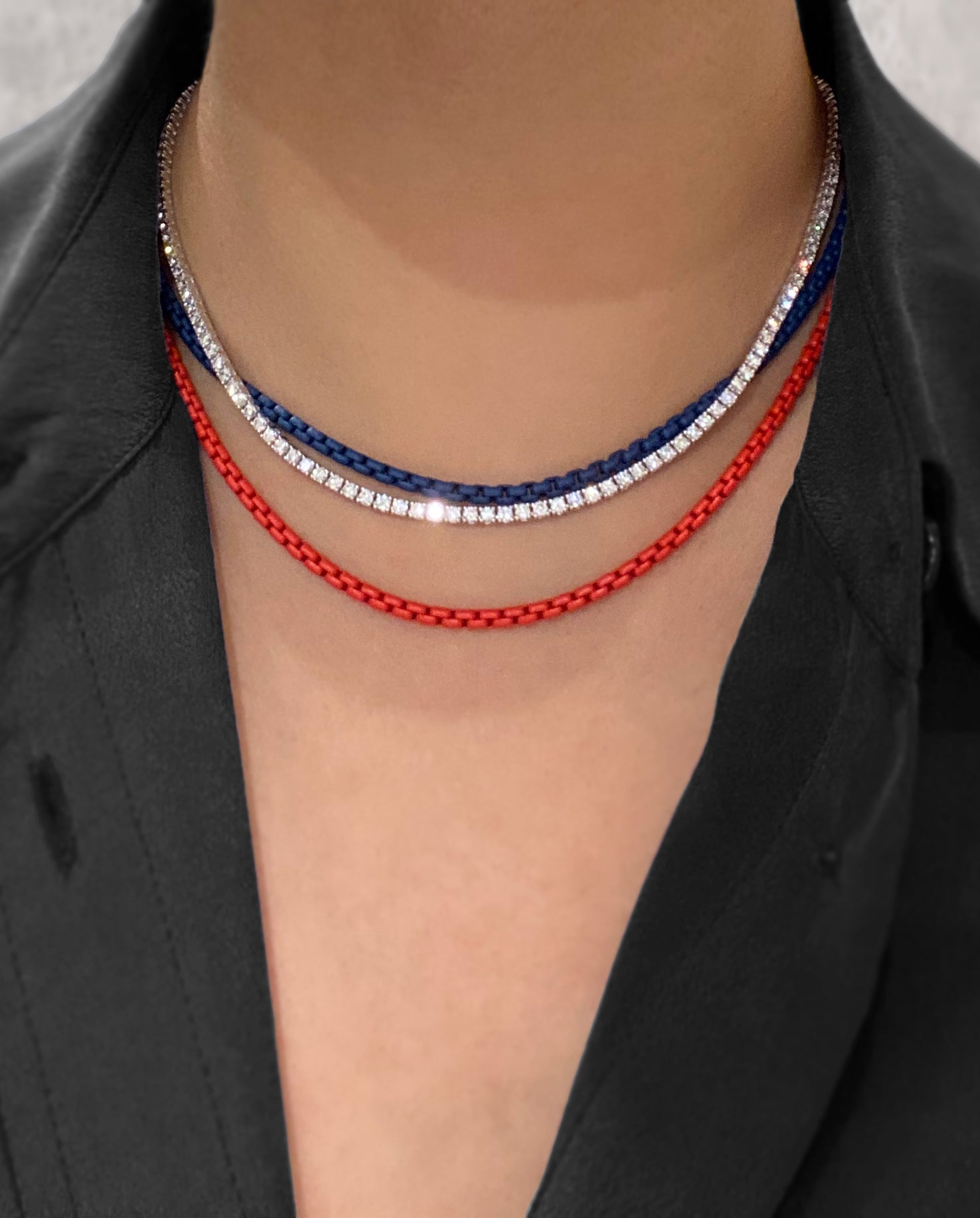 Medium Diamond Line Necklace with Extension in Rose/White/Yellow Gold
