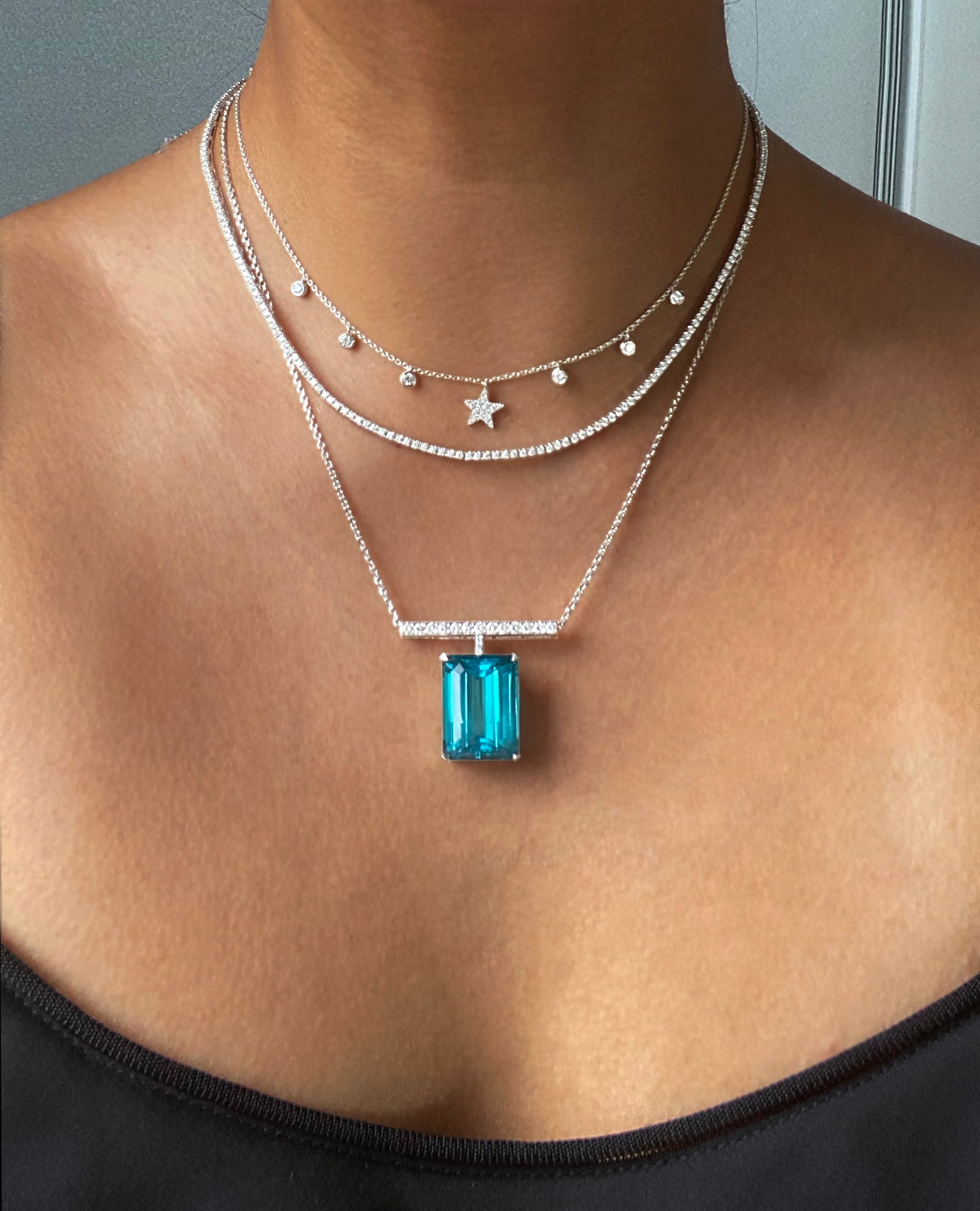 One Star Diamond Necklace with Glider in White Gold-Ready To Ship