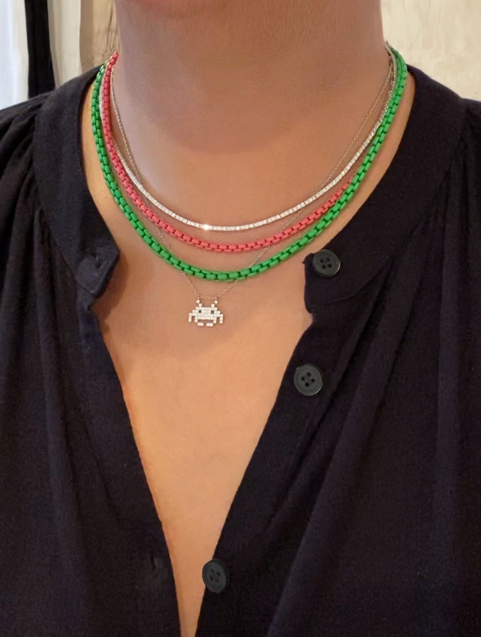 Fine Diamond Line Necklace in White/Rose/Yellow Gold