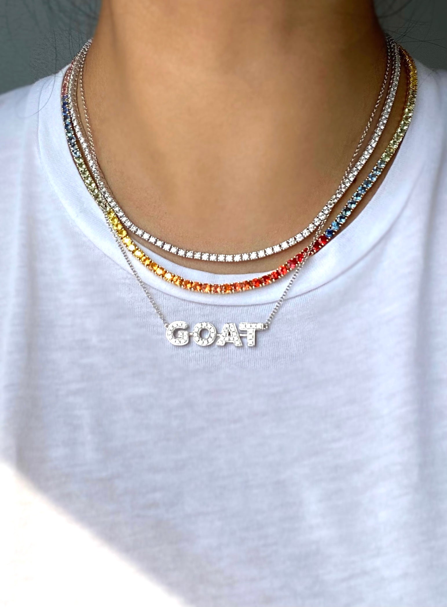 Rainbow Sapphire 3mm Line Necklace in Yellow Gold- READY