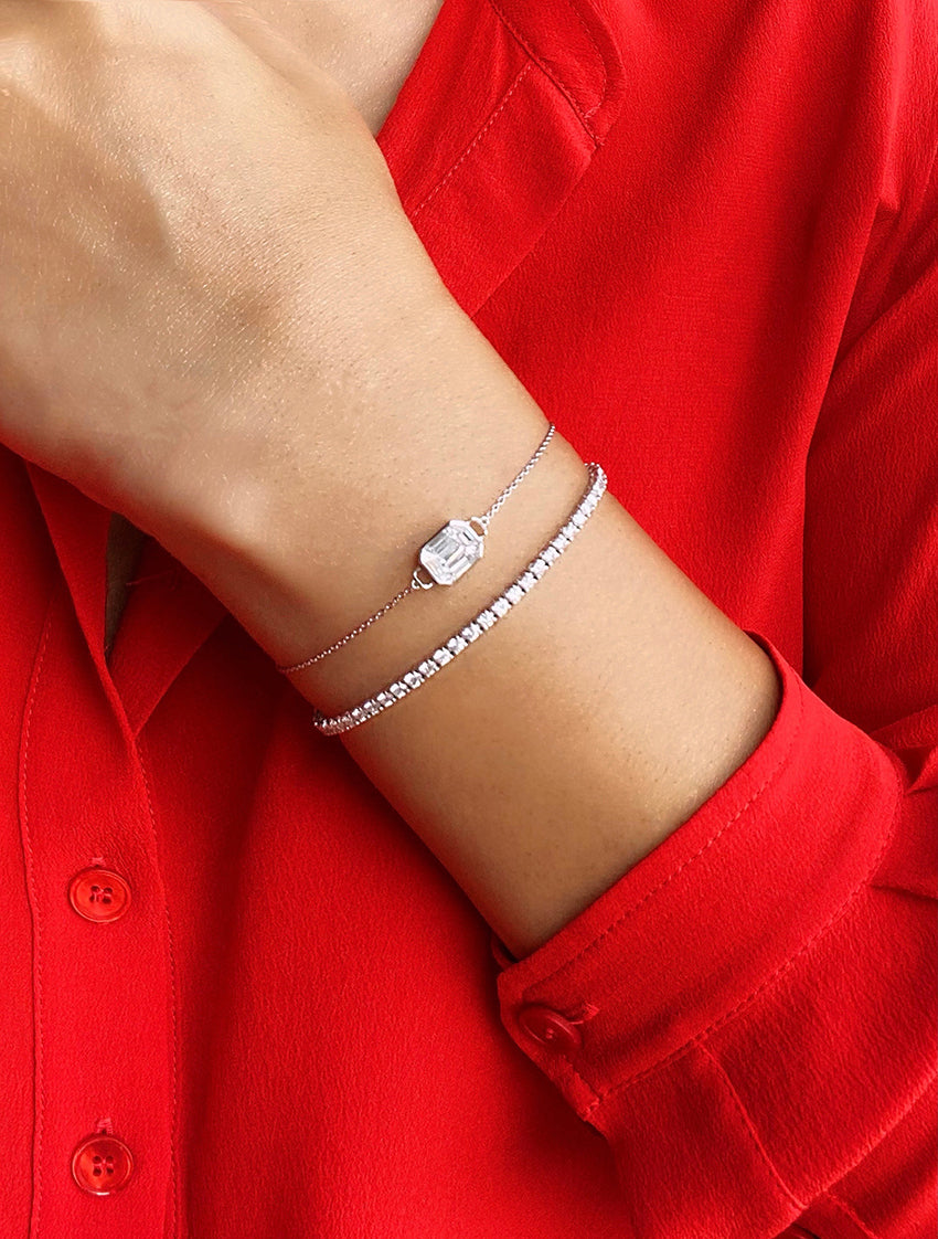 Illusion Emerald Cut Diamond Solitaire Bracelet in 18K Rose Gold