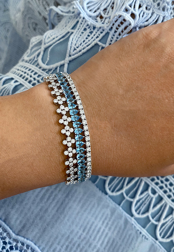 Raindrop Bracelet with Aquamarine and Diamond in 18K White Gold