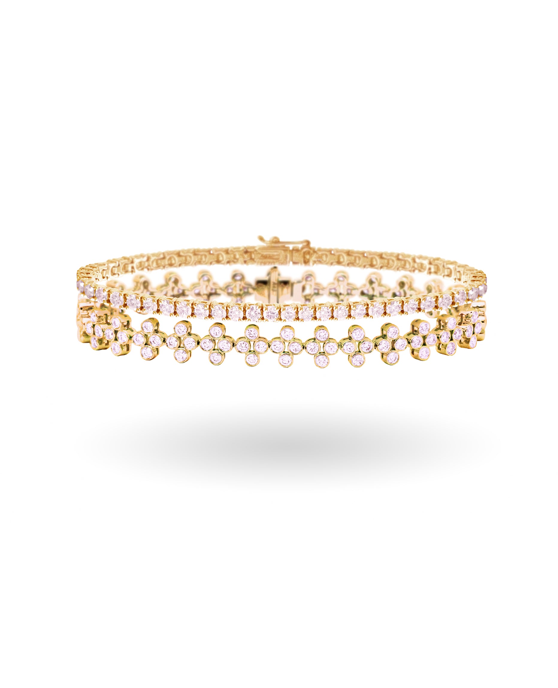 Tattoo and Medium Line Bracelet Bracelet Set in White/ Rose/ Yellow Gold