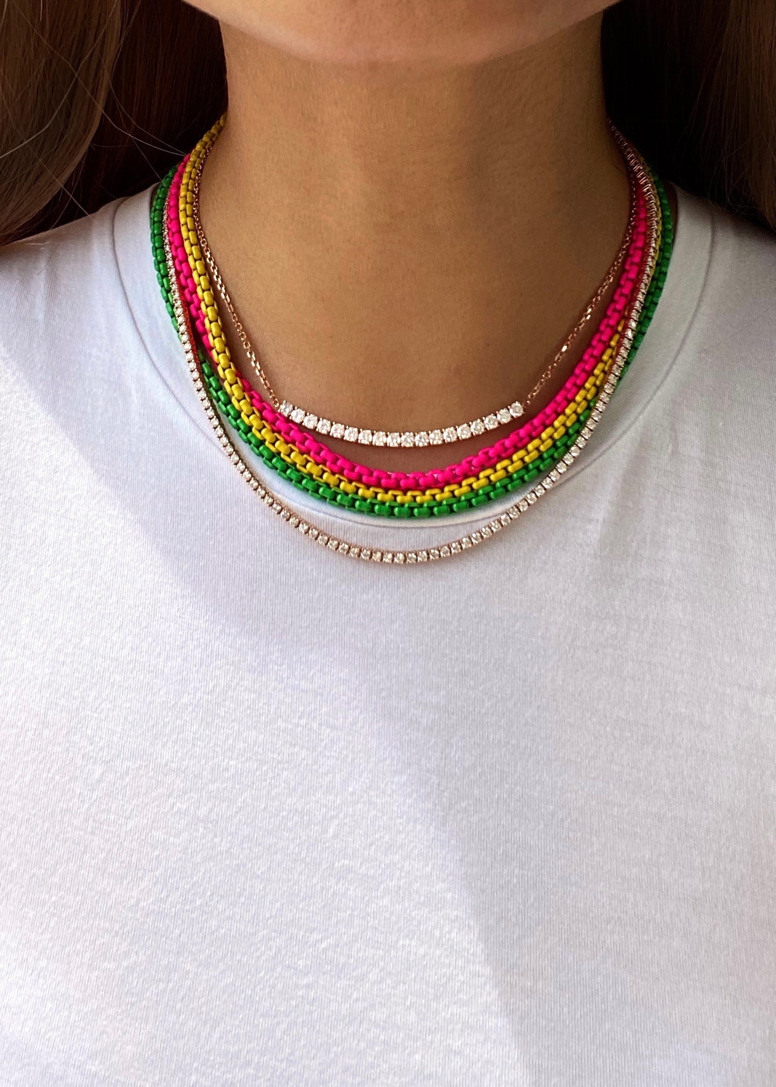 Medium Diamond Line Necklace with Extension in Rose/White/Yellow Gold
