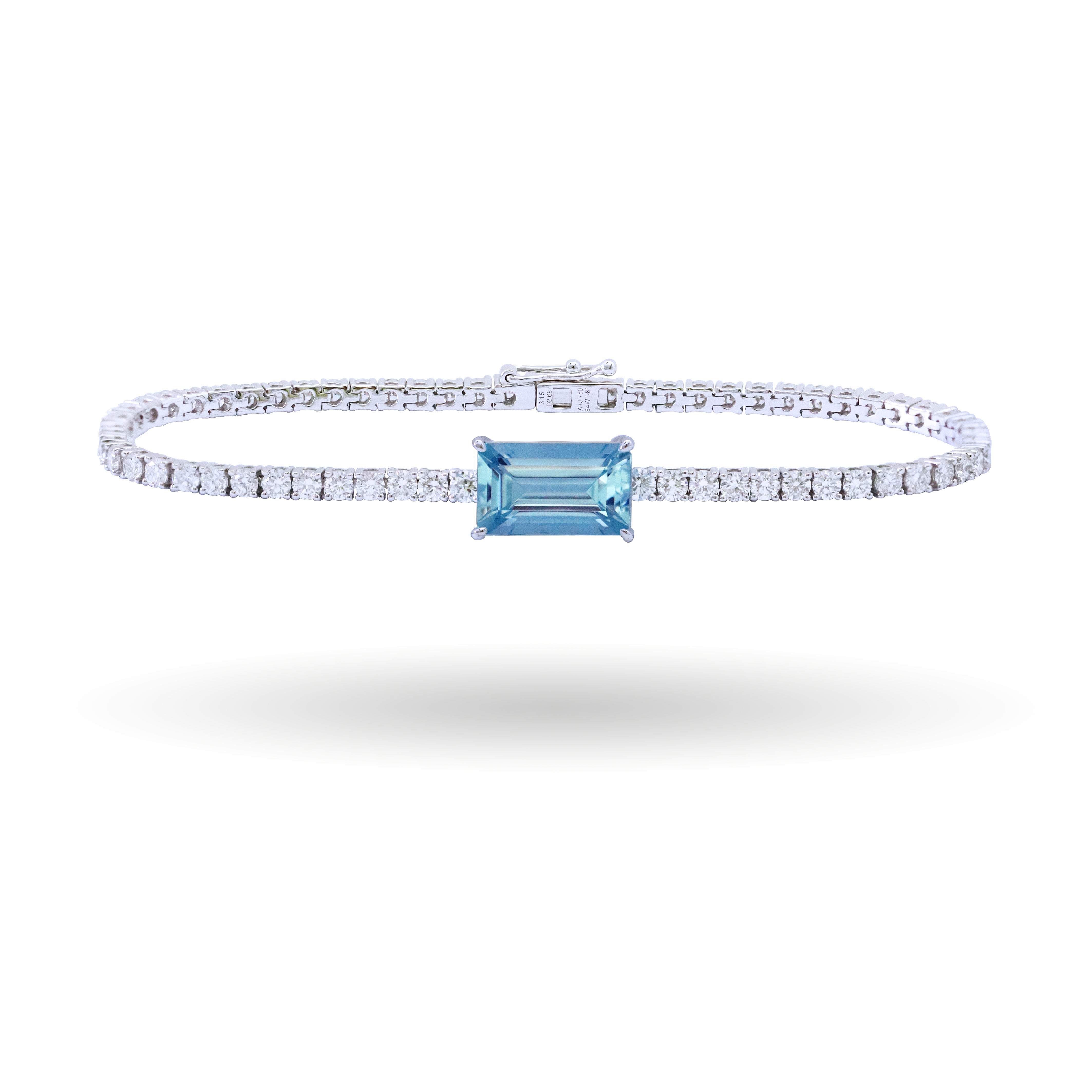 Aquamarine on Medium Diamond Line Bracelet in 18K White Gold