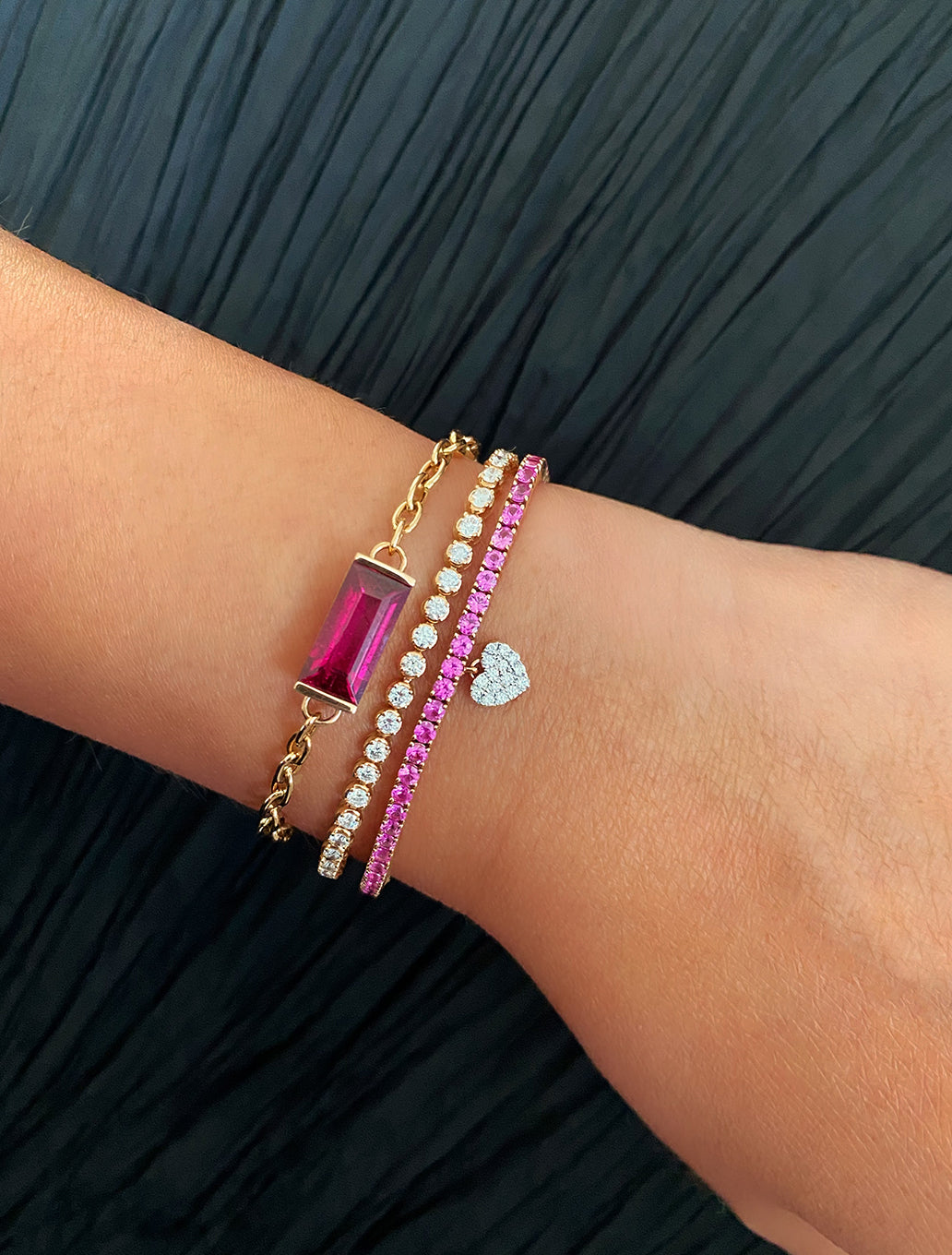 Rubellite and Diamond Star Chain Bracelet in 18K Rose Gold