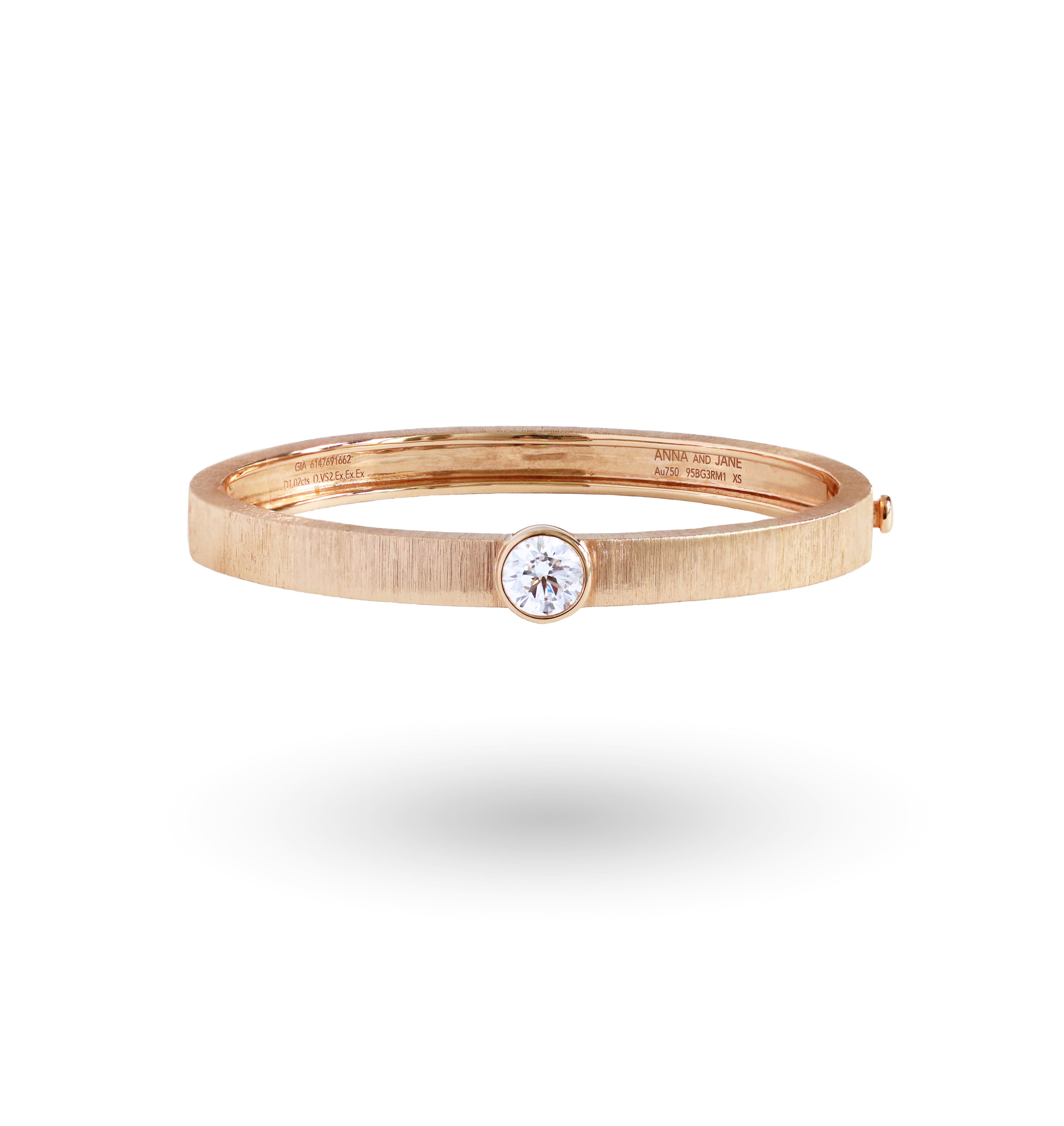 1.01cts Round GIA Solitaire Diamond Engraved Bangle in Rose/White/Yellow Gold
