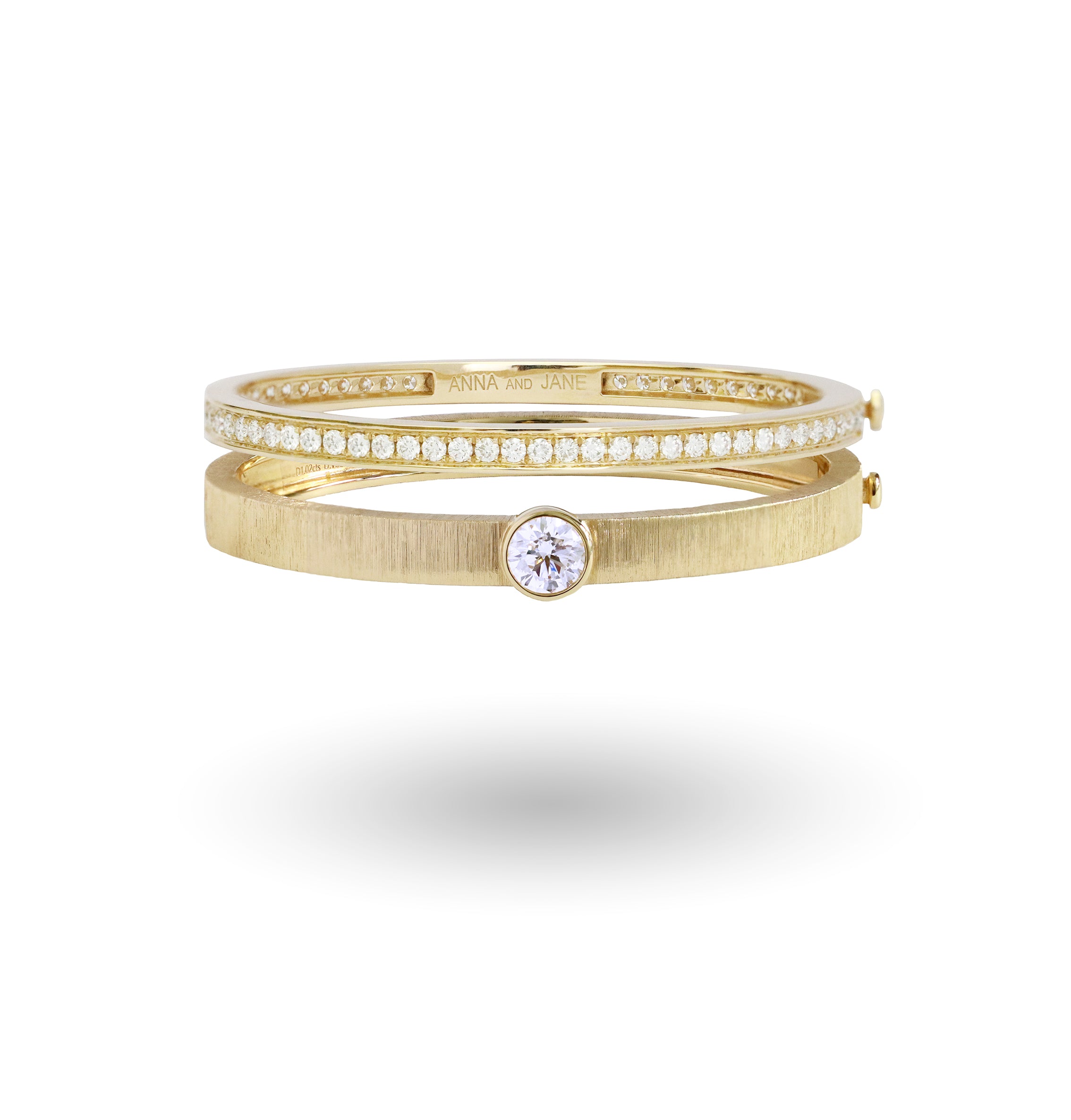 1.01cts Round GIA Solitaire Diamond Engraved Bangle in Rose/White/Yellow Gold