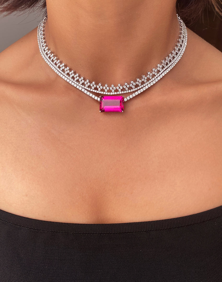 Fuschia Rubellite Diamond Necklace