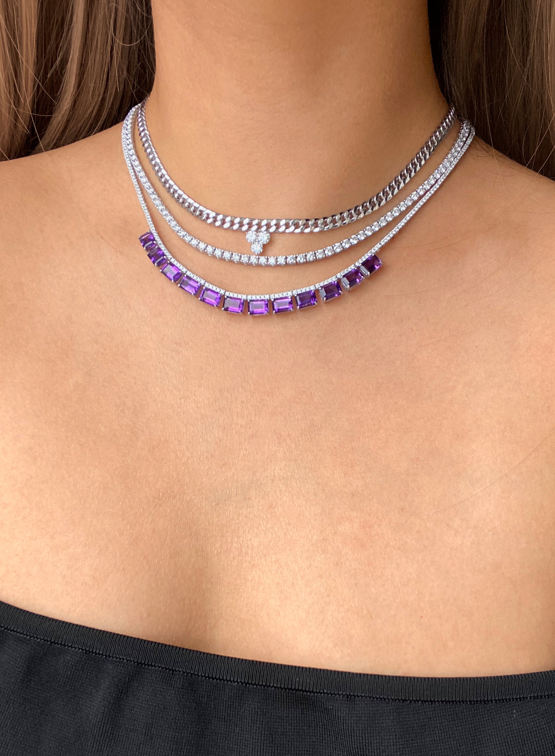 Trinity Diamonds Chain Necklace with Extensions in White Gold