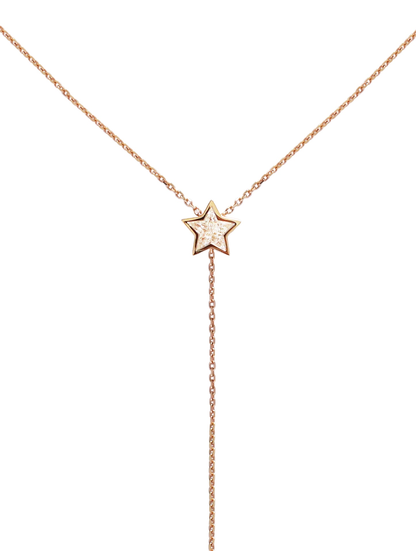 Illusion Diamond Star Lariat Necklace in 18K Rose Gold-Ready To Ship