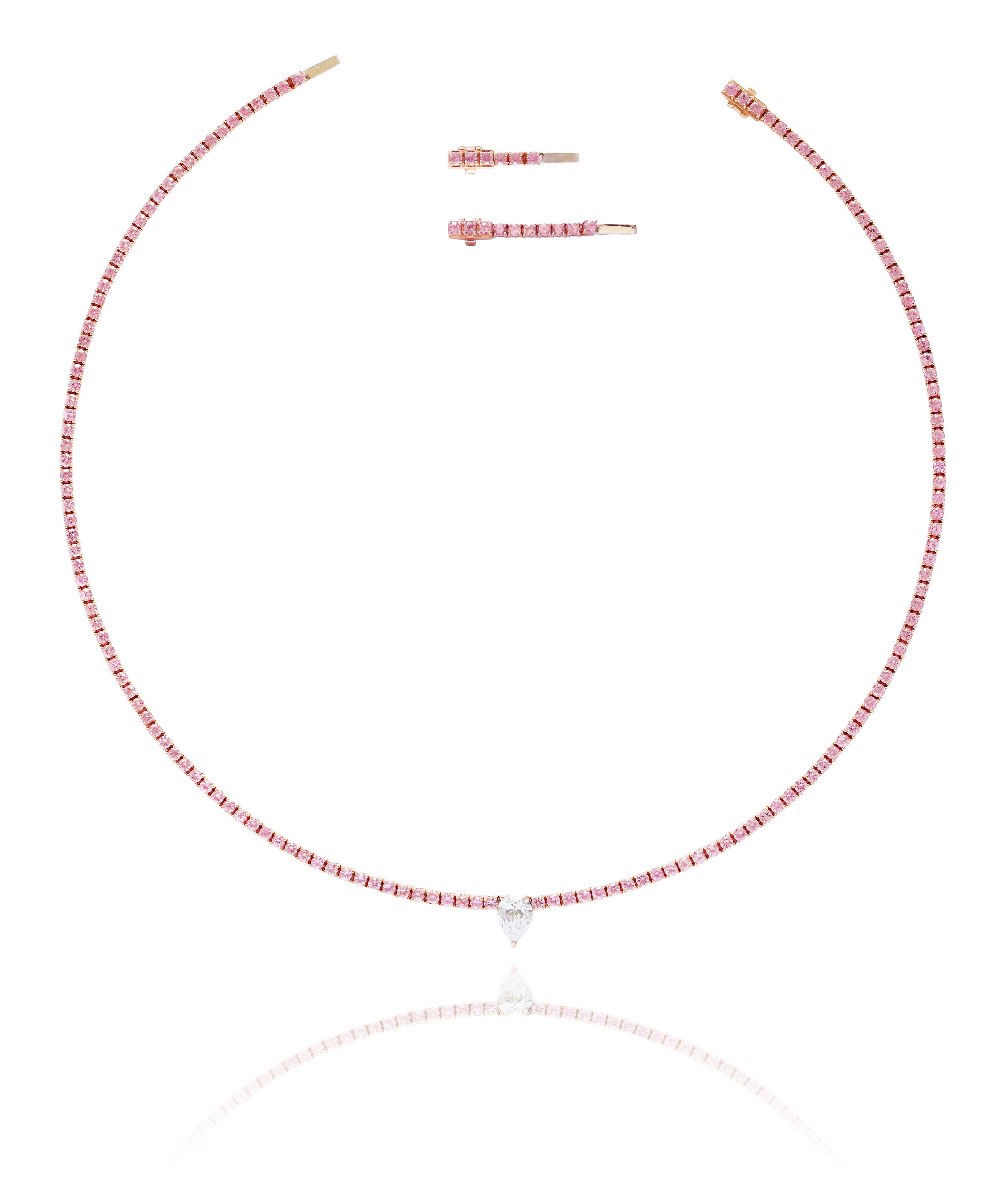 1ct GIA Pear Diamond on Pink Sapphires Medium Line Necklace in 18K Rose Gold