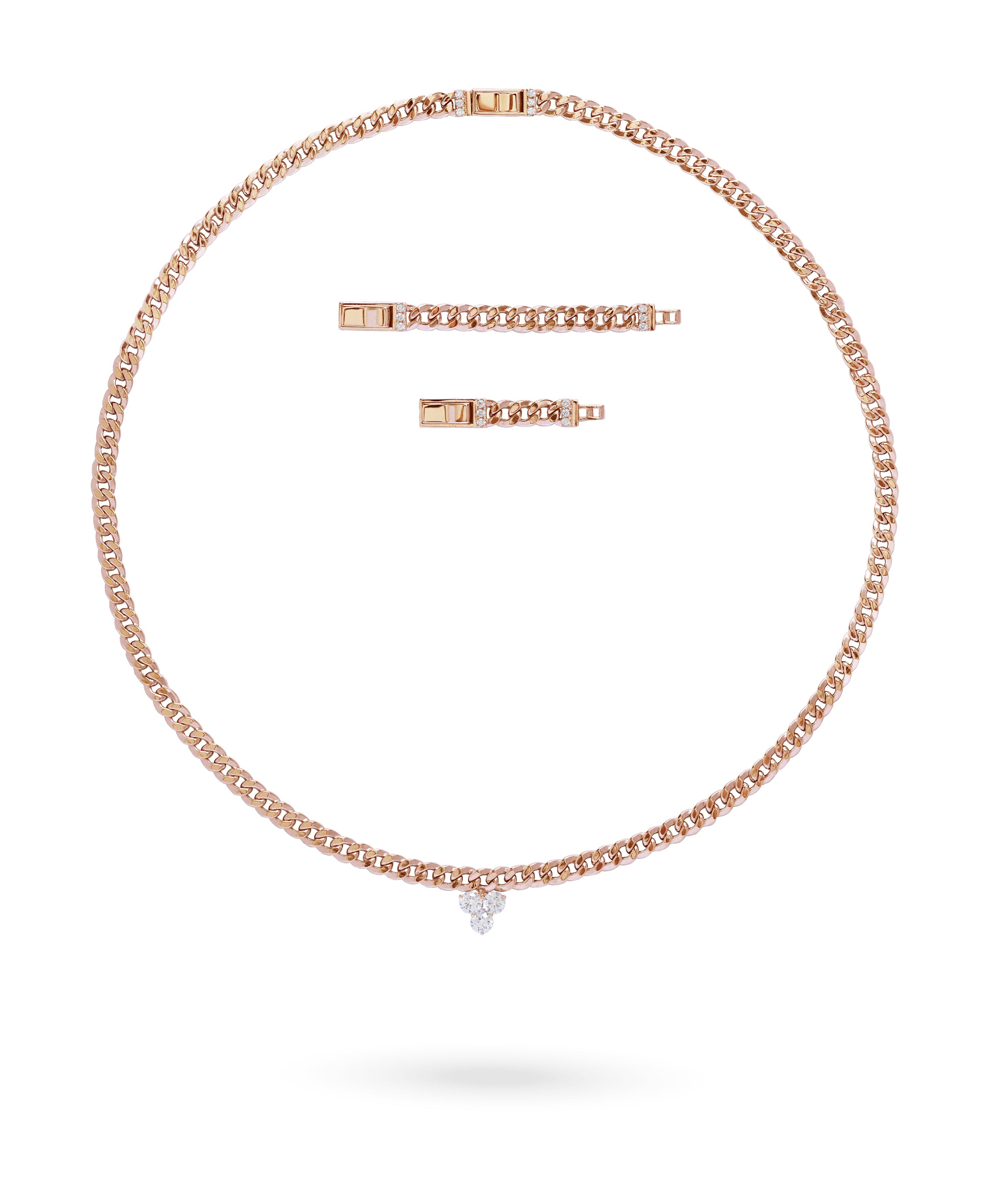 Trinity Diamonds Chain Necklace with Extensions in Rose|Yellow Gold