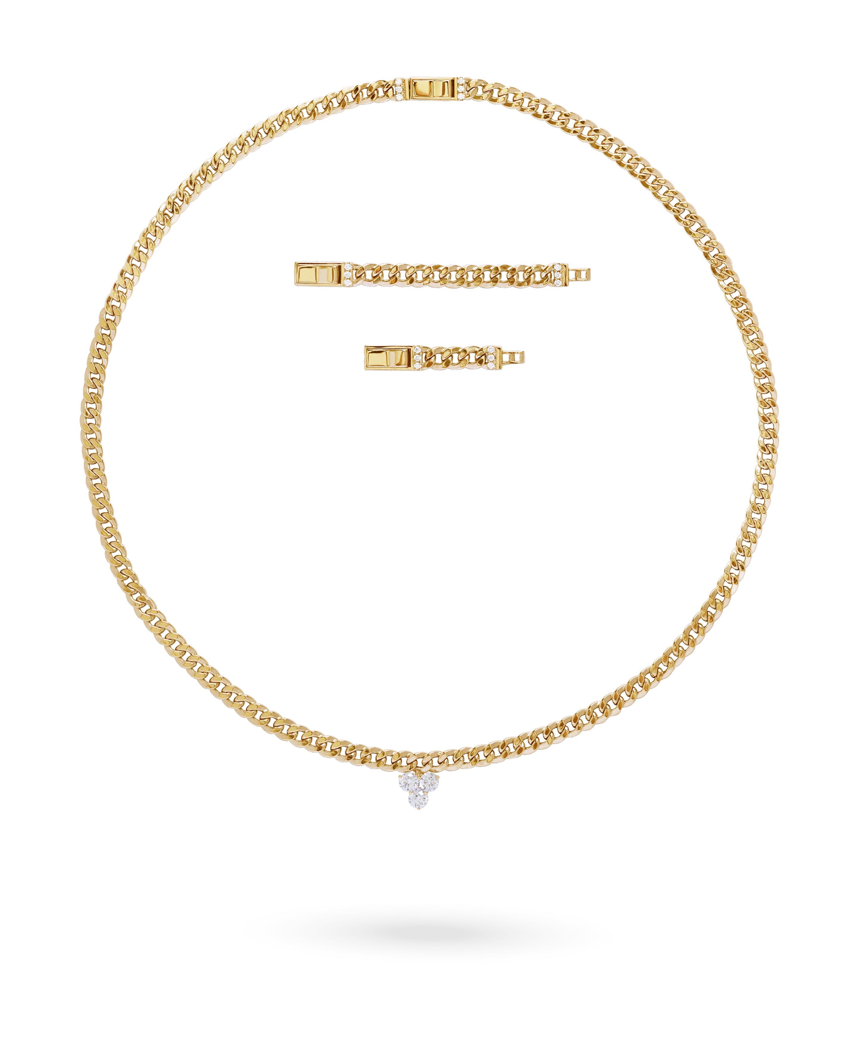 Trinity Diamonds Chain Necklace with Extensions in Rose|Yellow Gold