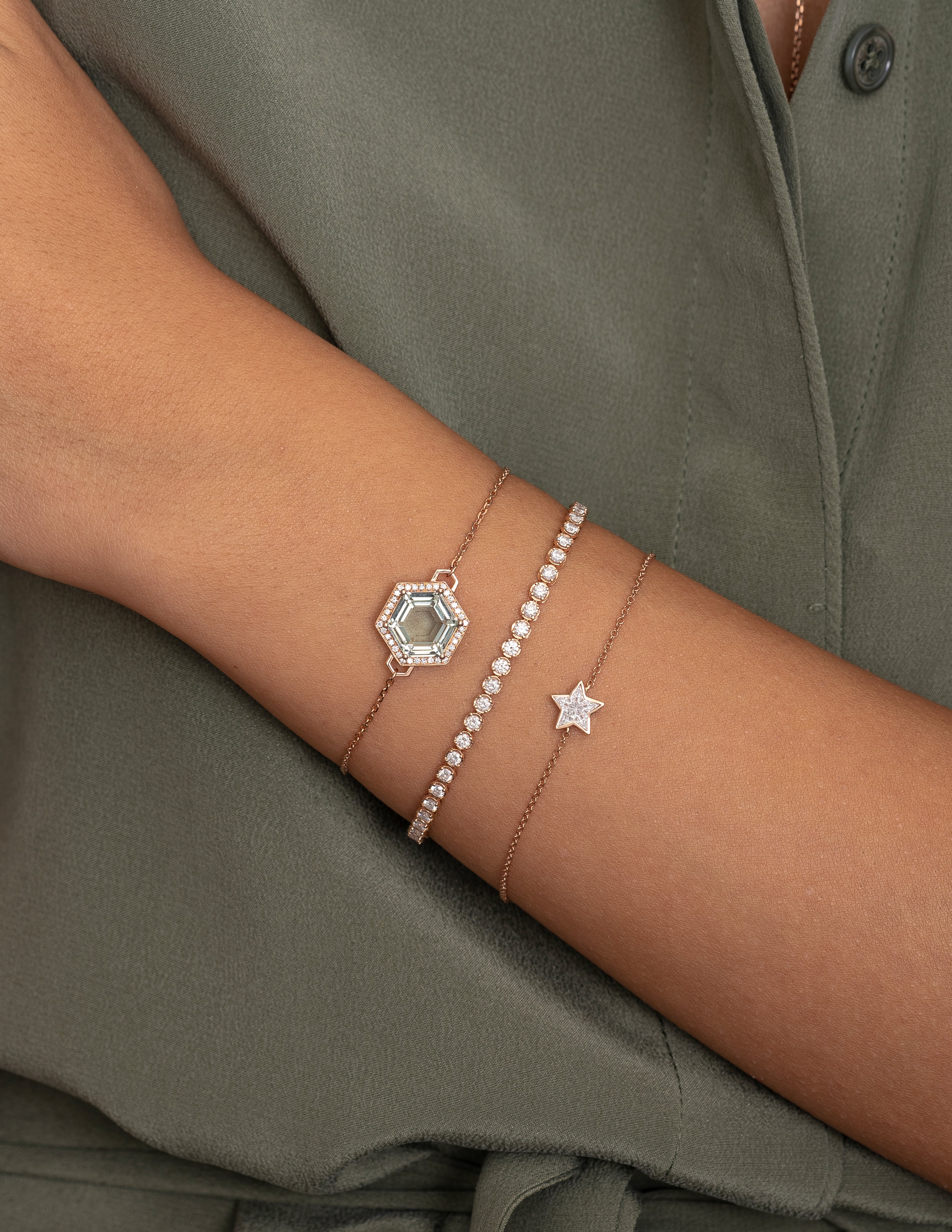 Green Amethyst and Diamond Bracelet in 18K Gold