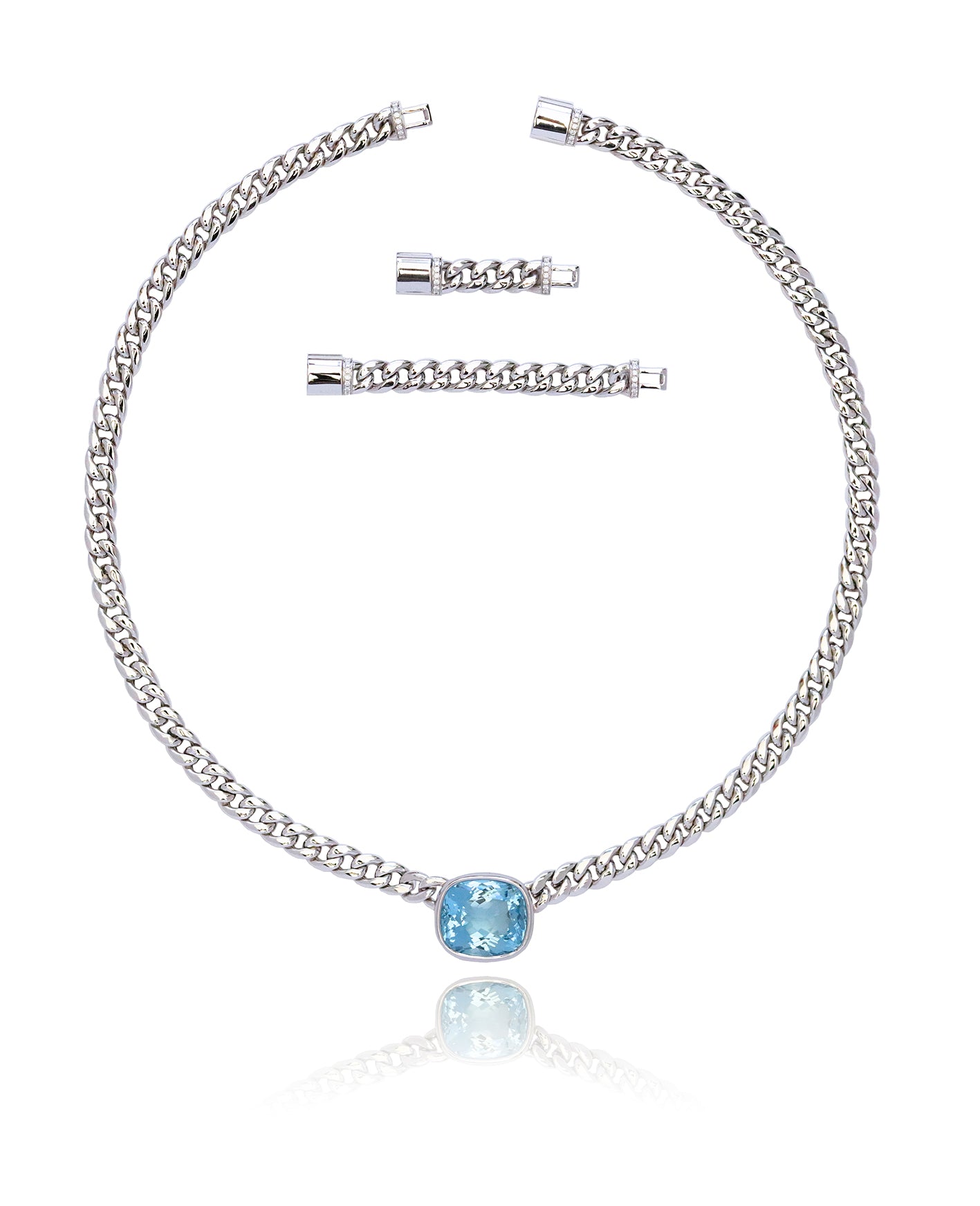 Aquamarine on Chain Necklace with Diamond Clasp in White Gold