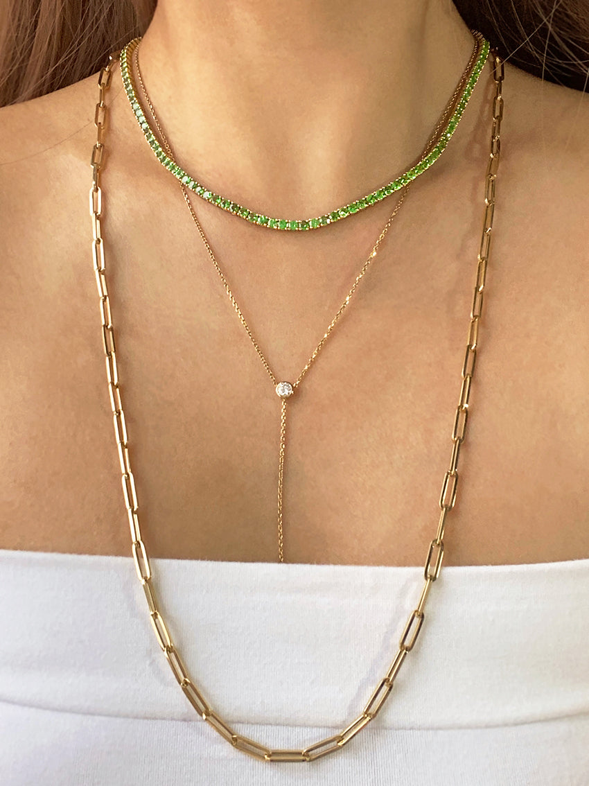 Green Garnet (Tsavorite) 3mm Line Necklace in 18K Yellow Gold