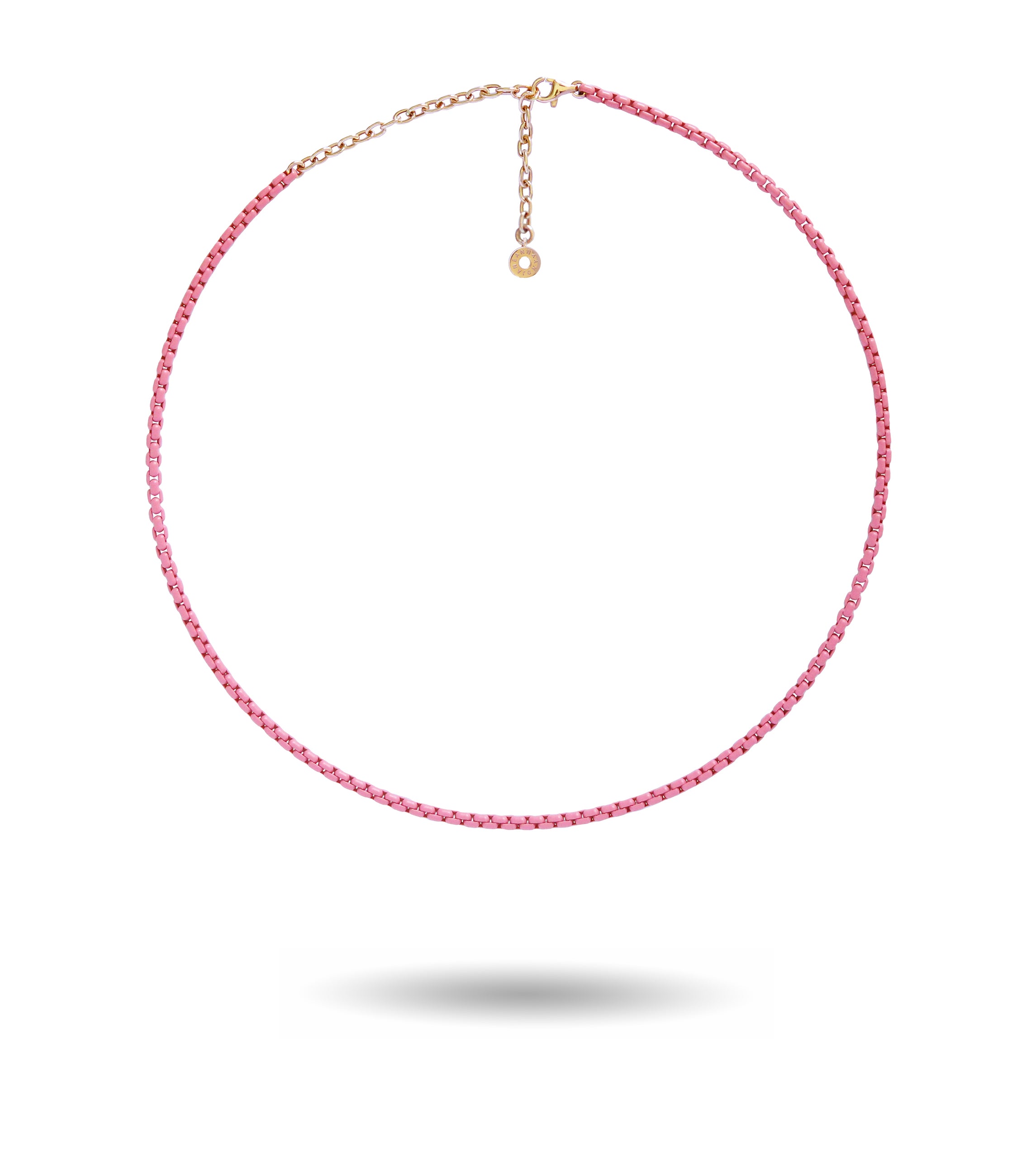バブルガム ピンク エナメル チェーン ネックレス 18K ゴールド アクセサリー付き (上質)