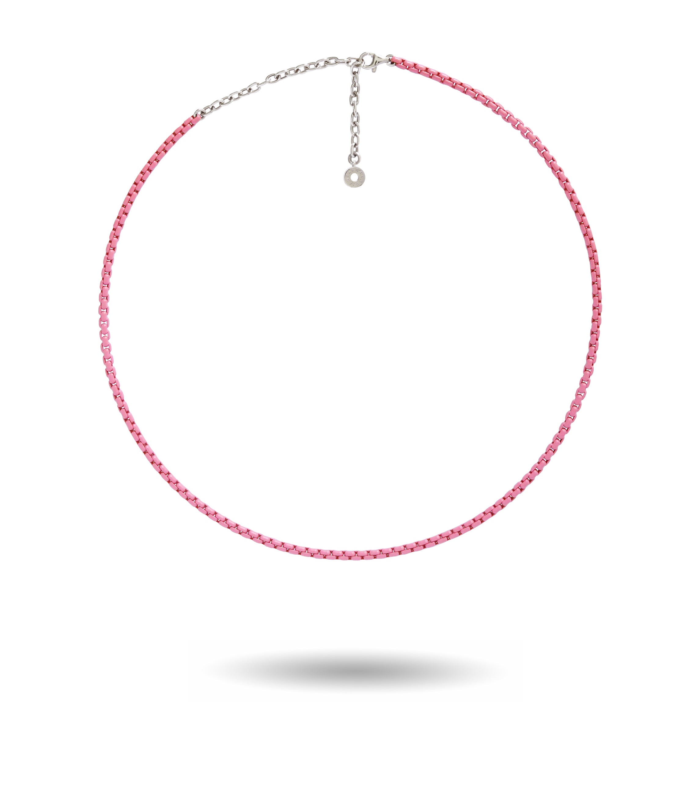 バブルガム ピンク エナメル チェーン ネックレス 18K ゴールド アクセサリー付き (上質)