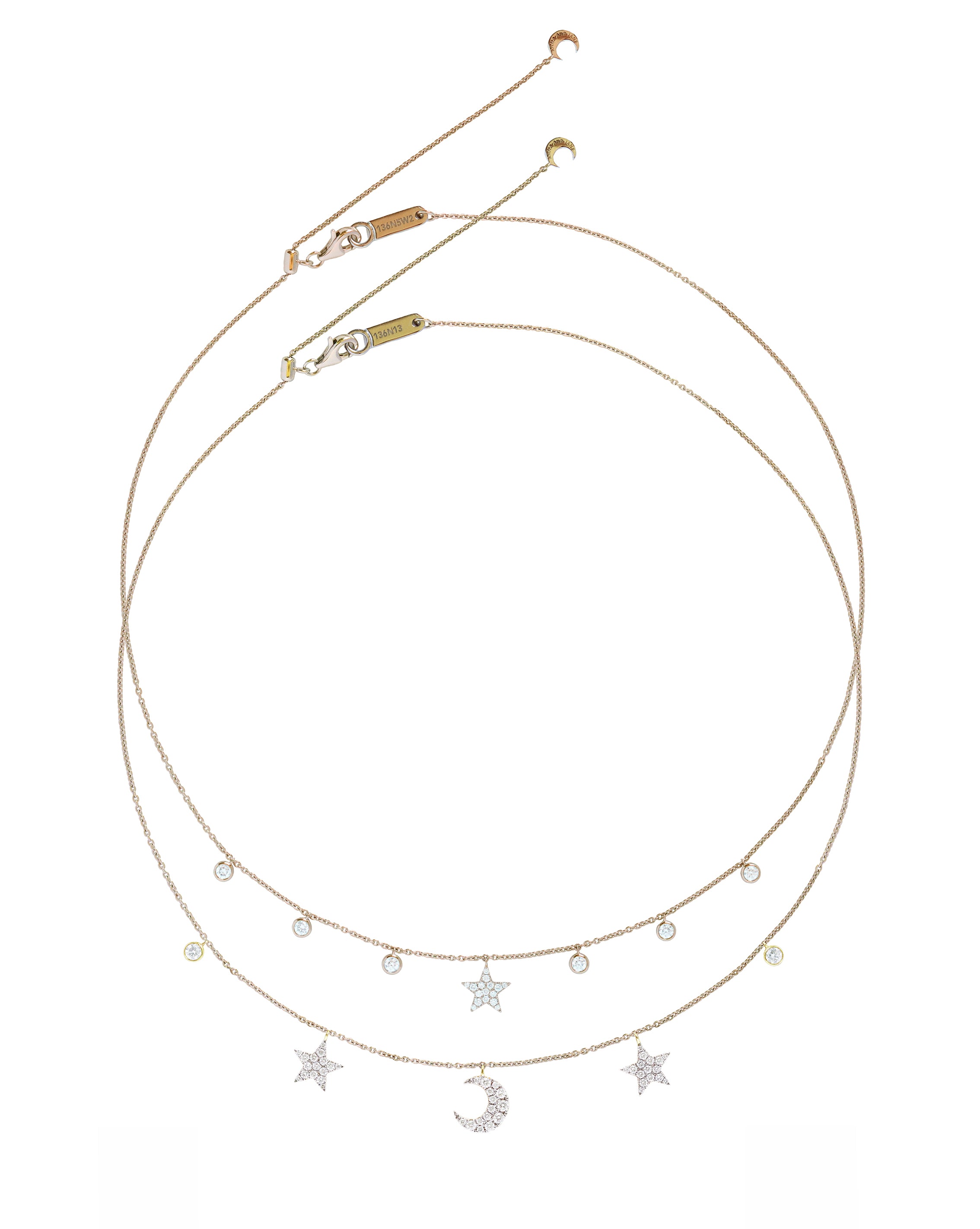 Moon and Stars Necklace Set in 18K Gold