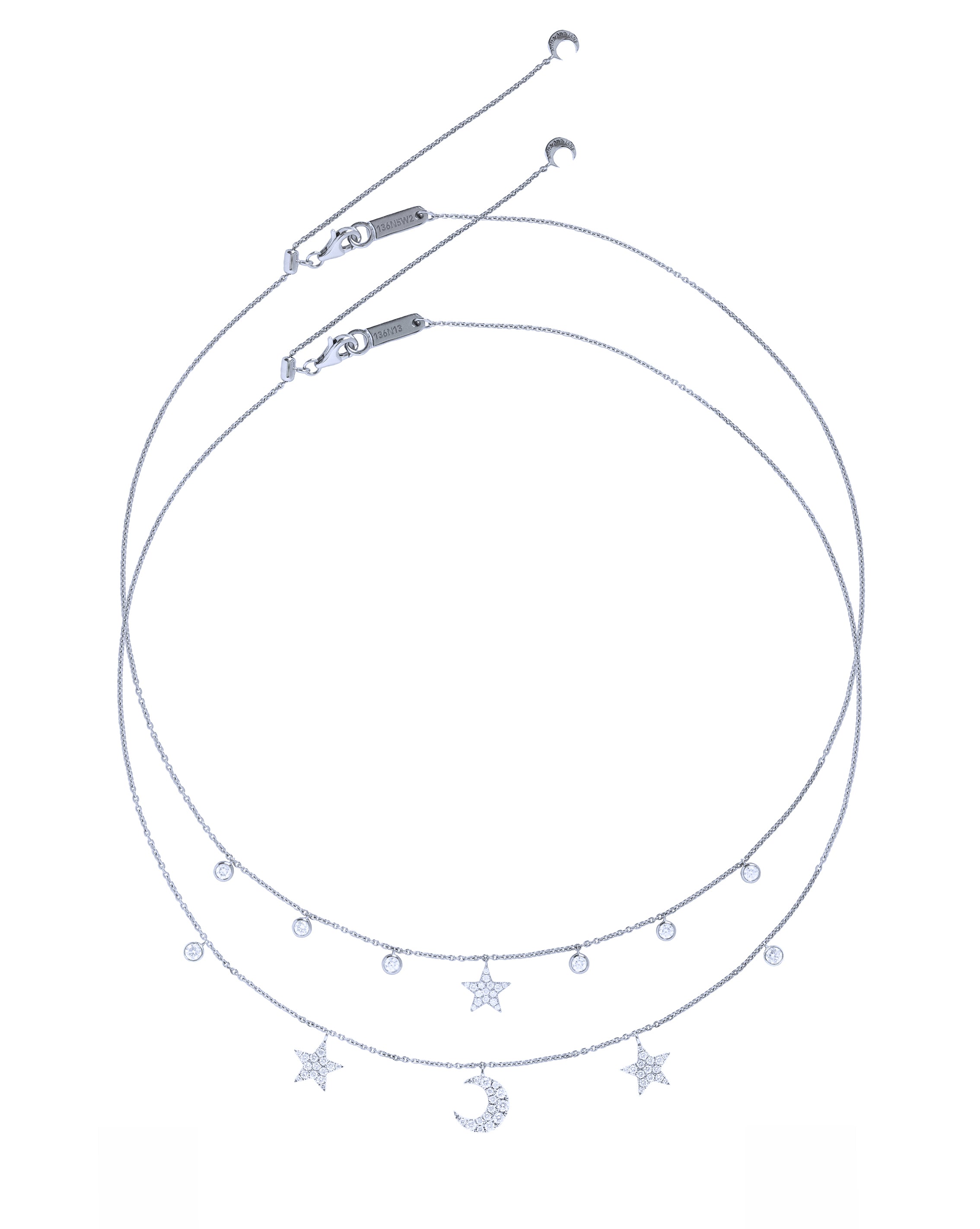 Moon and Stars Necklace Set in 18K Gold