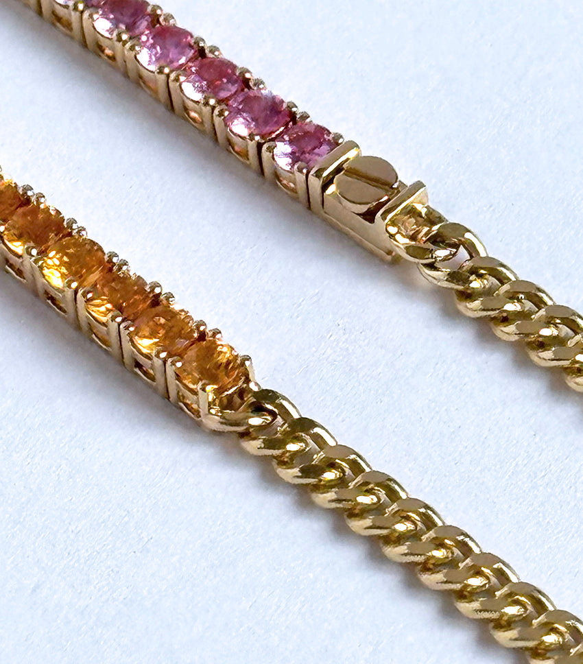 Convertible Rainbow Sapphires Choker /Bracelet in 18K Yellow Gold
