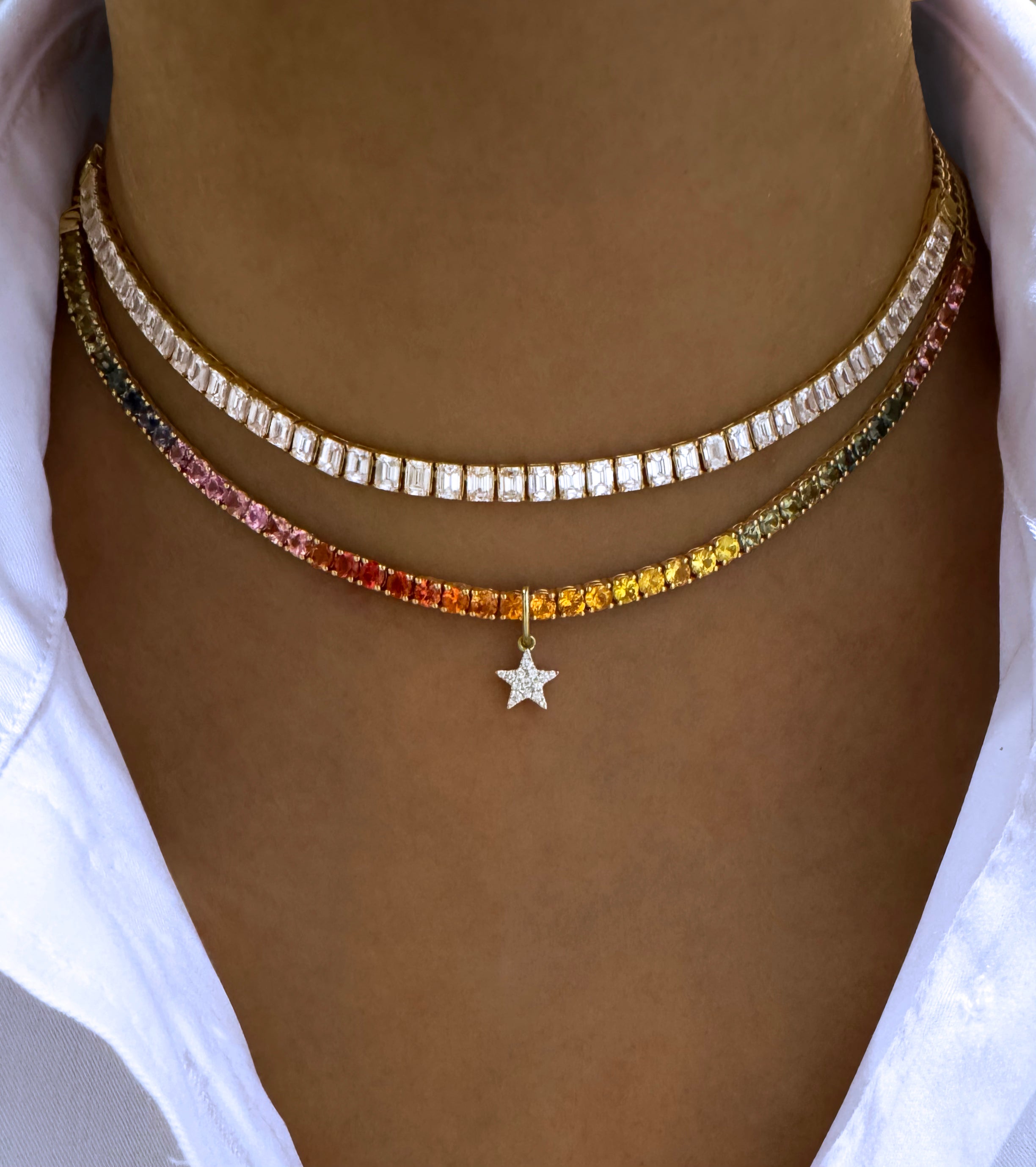 Convertible Rainbow Sapphires Choker in 18K Yellow Gold