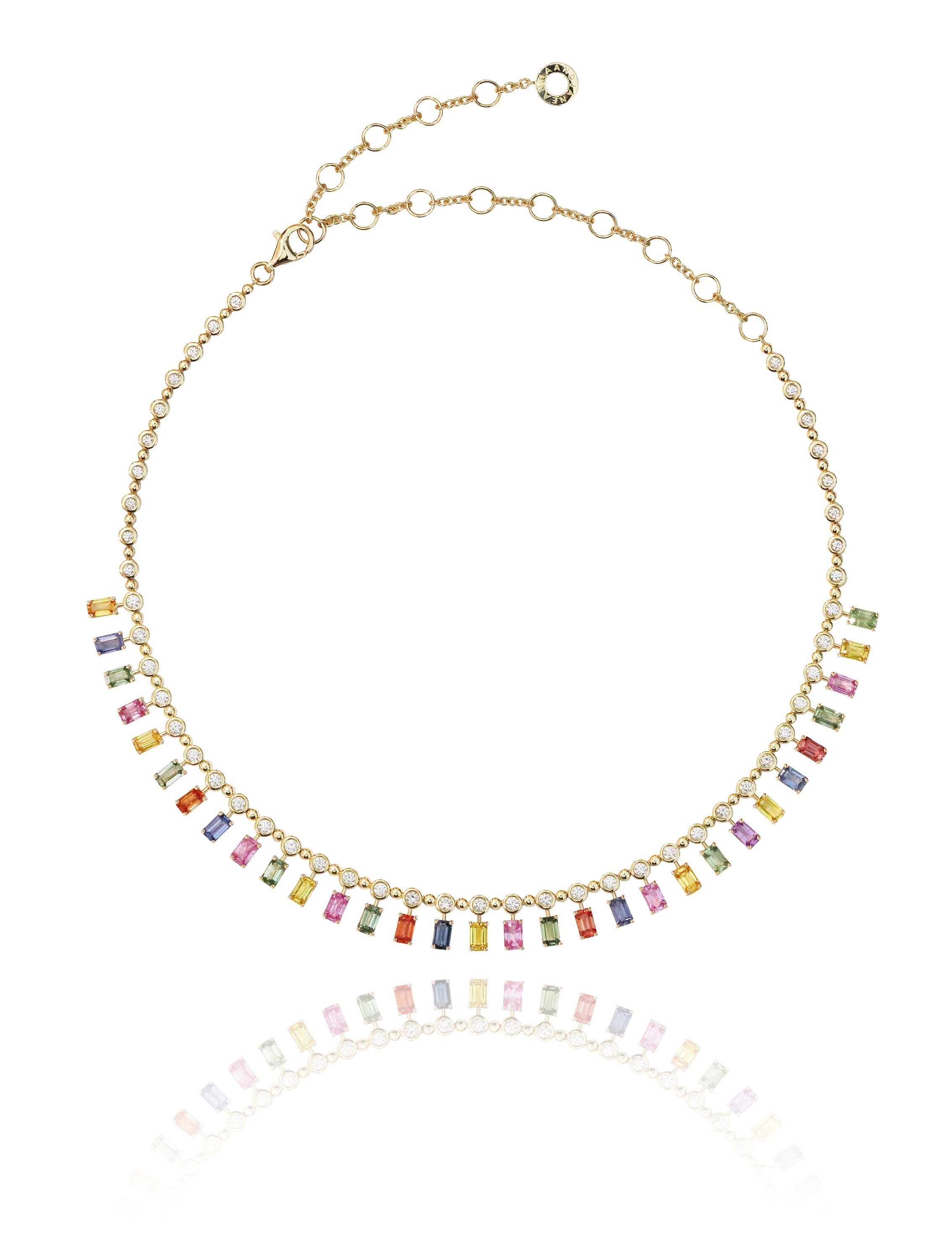 Octagon Rainbow Sapphire and Diamond Necklace in Yellow Gold