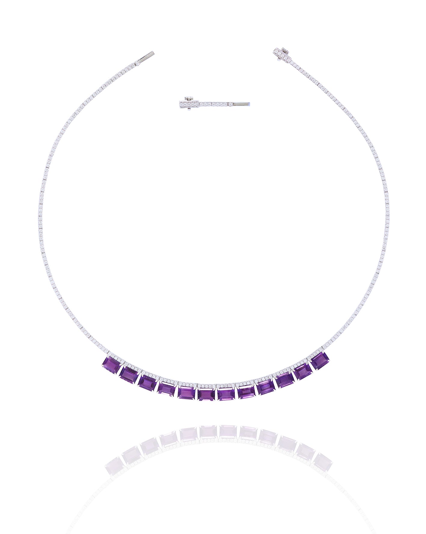 African Amethyst on Fine Diamond Line Necklace in 18K White Gold