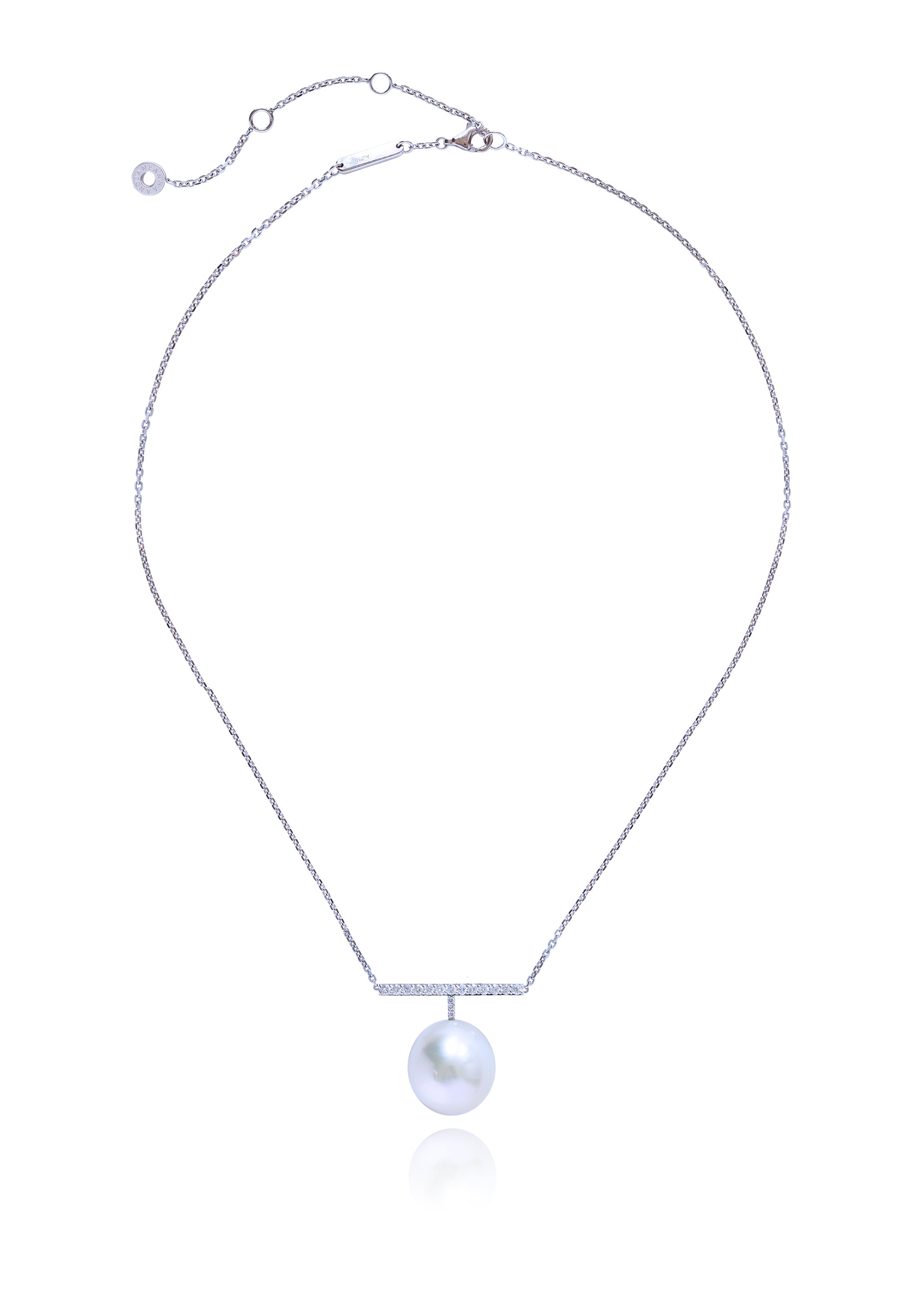 South Sea Pearl Egg and Diamond T-Necklace in 18K White Gold